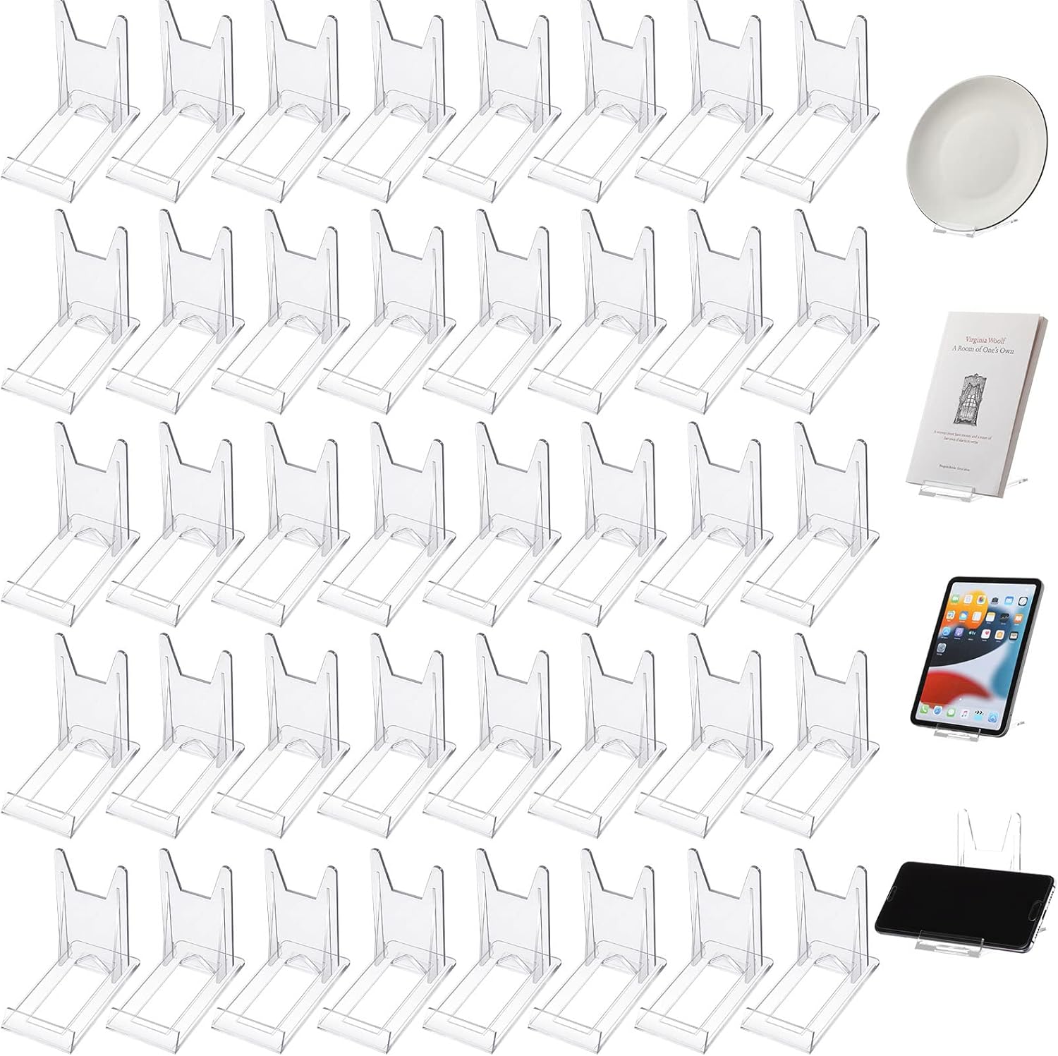 Tuanse Paquete de 40 soportes de acrílico para placa transparente, caballete ajustable, mini soporte para exhibir platos, libros, marcos de fotos,