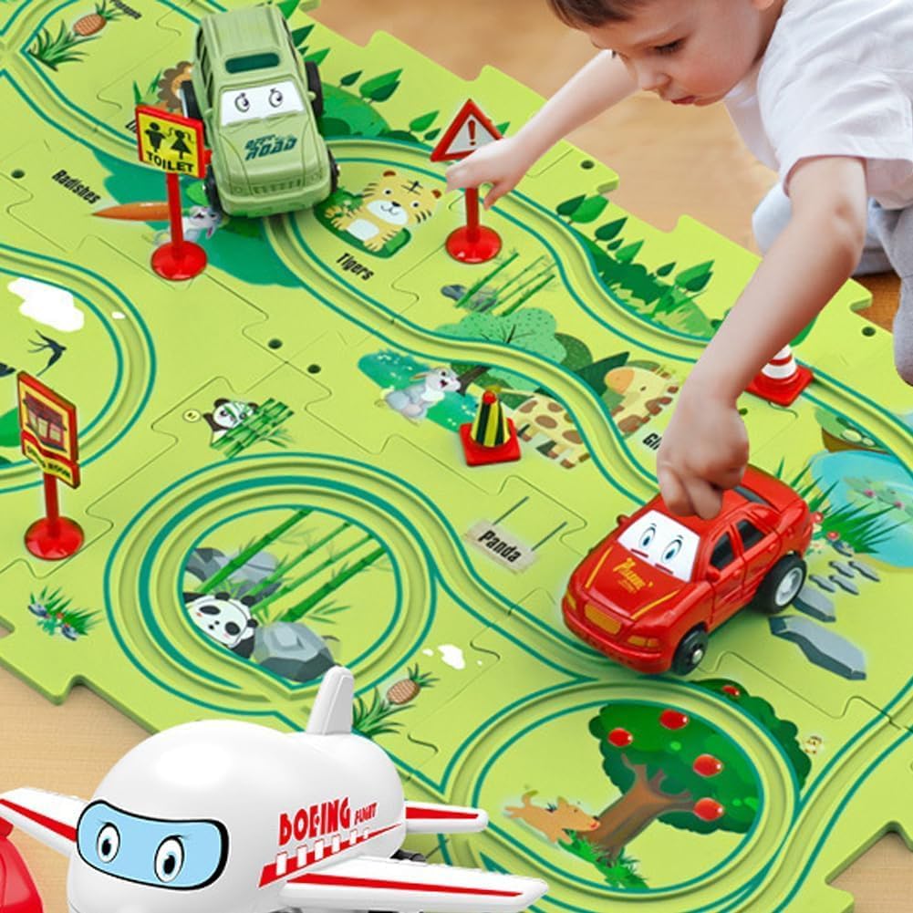 Juego de rompecabezas de coche de pista, carrito eléctrico de ensamblaje, vehículo de juguete y tablero de rompecabezas de montaje, regalos para