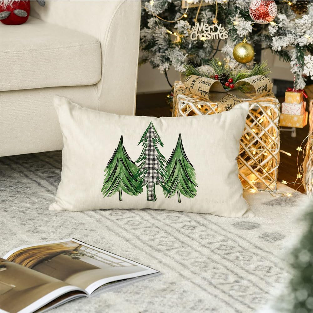 RABUSOFA Fundas de almohada de invierno de 12 x 20 pulgadas, decoraciones navideñas de búfalo a cuadros, fundas de almohada decorativas de invierno,