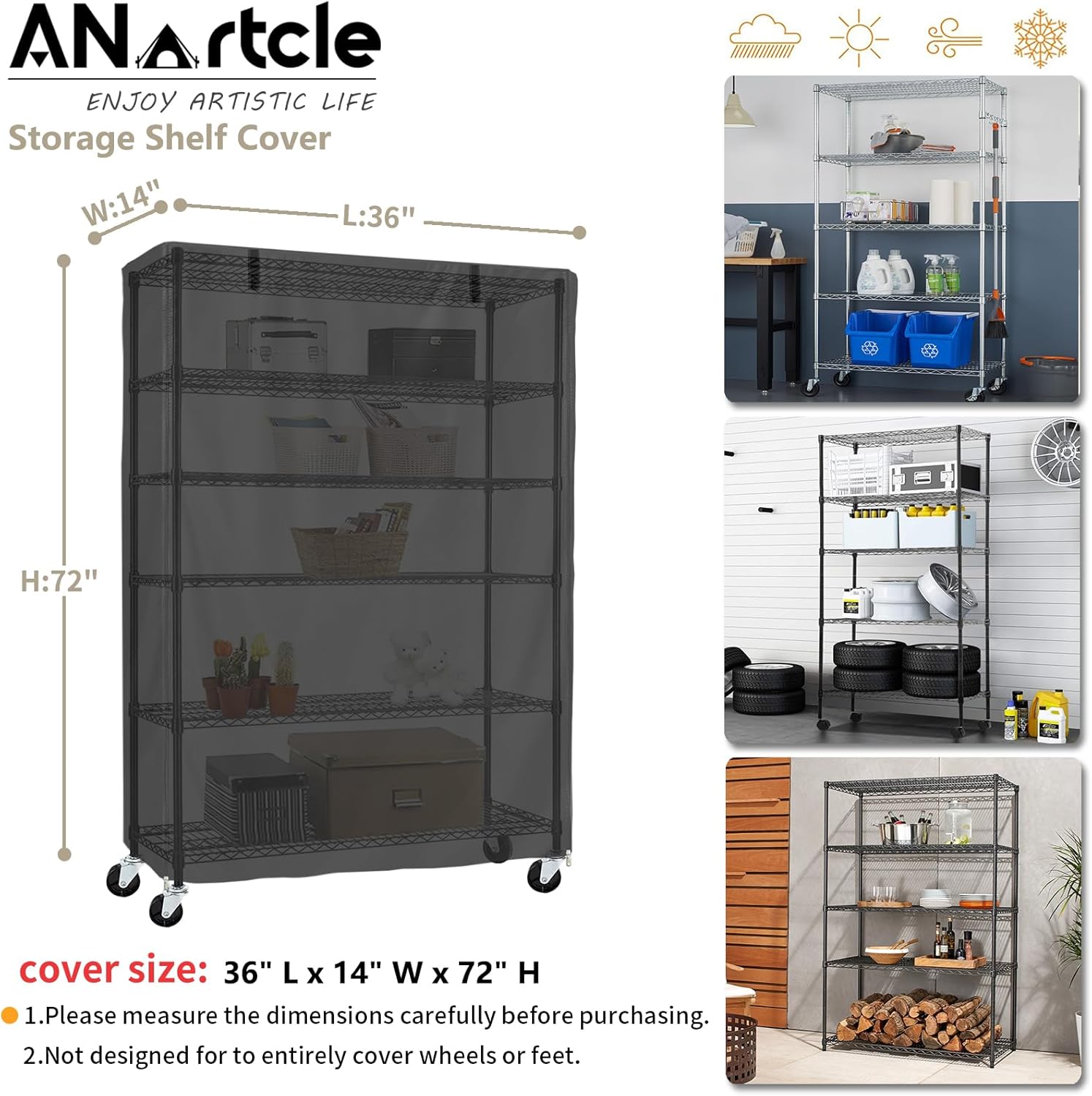ANartcle Cubiertas de estante para estantes de alambre, 600D impermeable y a prueba de polvo, se adapta a 5 niveles ajustable resistente unidad de