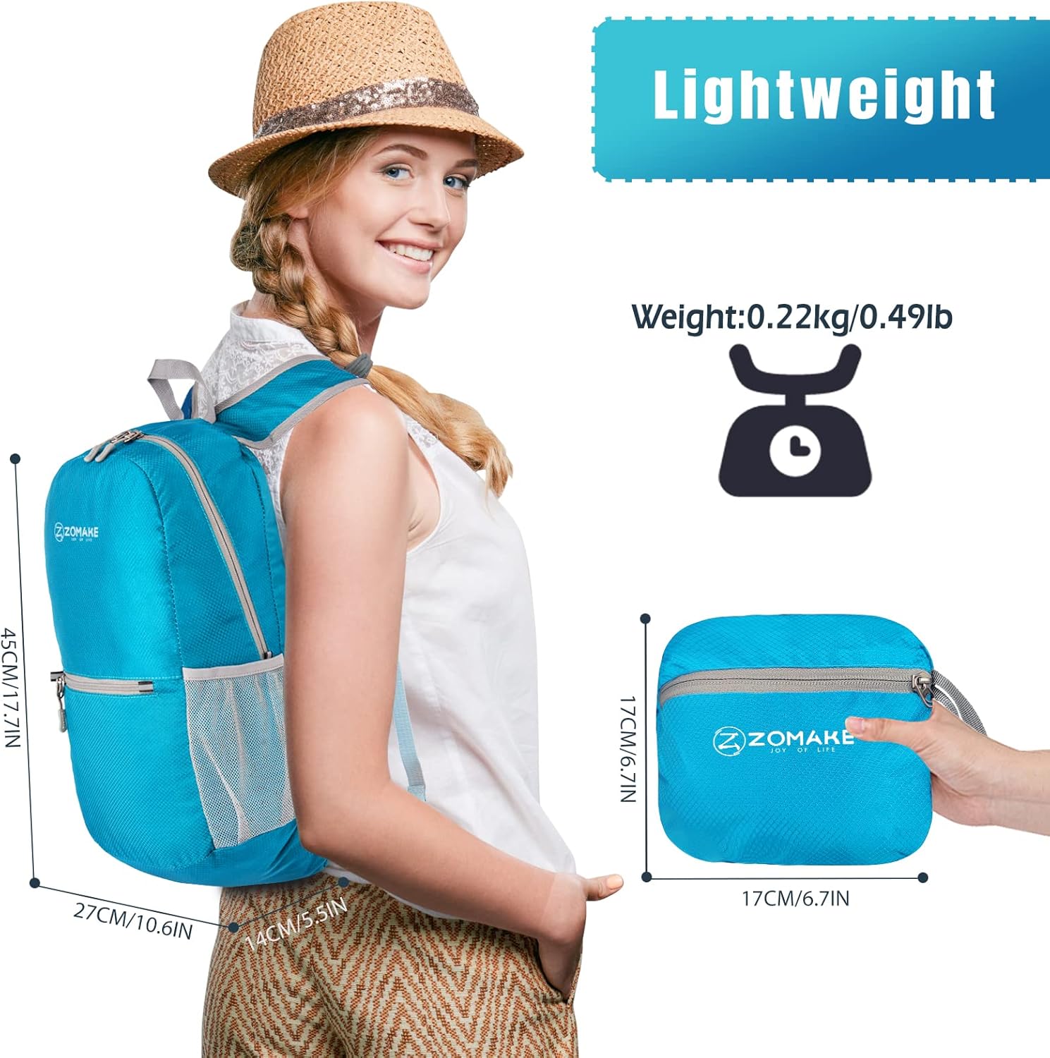 ZOMAKE Mochila ultra ligera y compactable Mochila de senderismo resistente al agua, Mochila pequeña Mochila de camping al aire libre plegable y