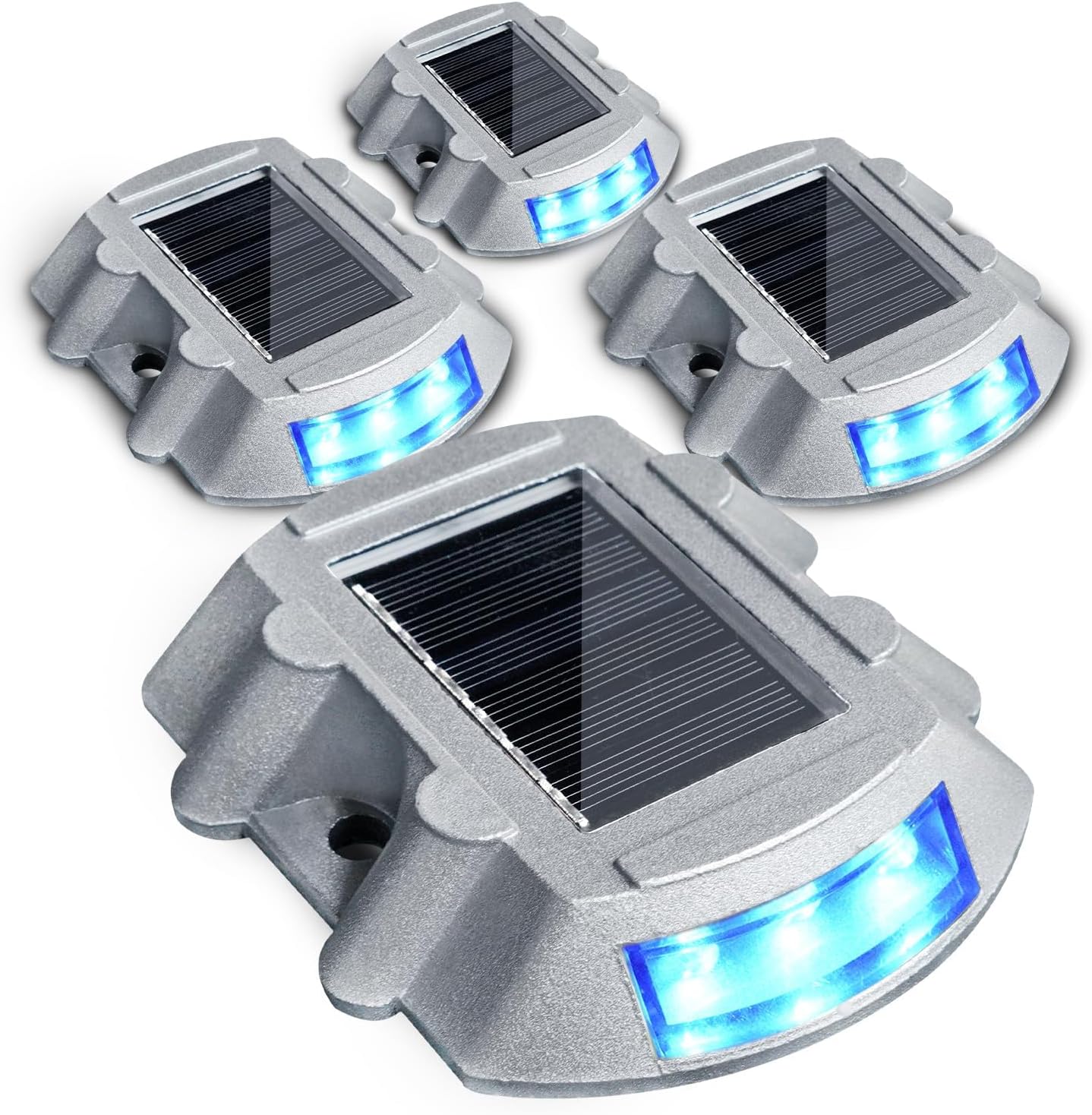 Paquete de 4 luces solares para cubierta, luces LED solares para exteriores, impermeables, luces de advertencia para entrada, acera, camino, patio,