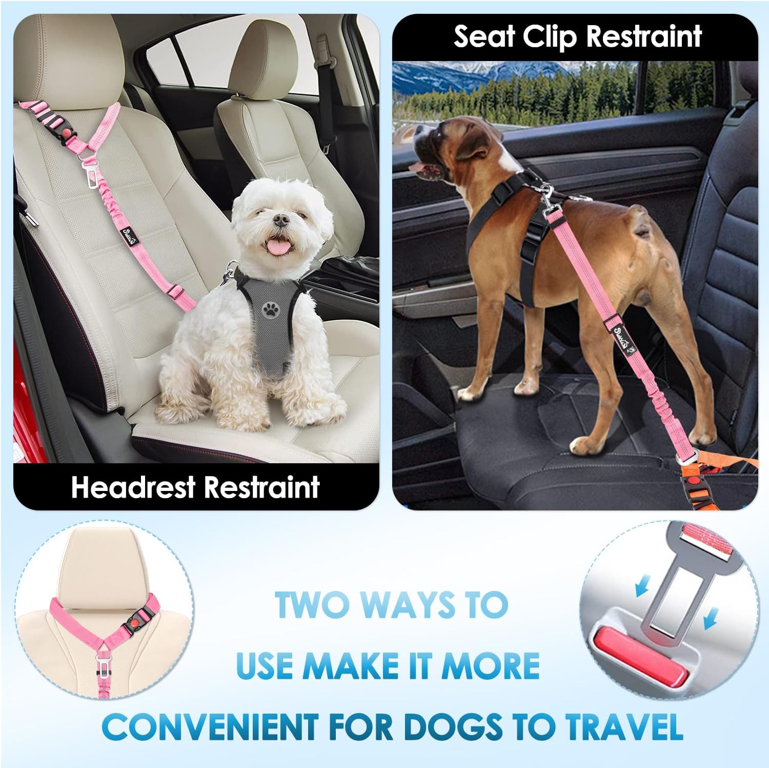 Lukovee Correa de cinturón de seguridad para perros para automóviles, paquete de 2 cinturones de seguridad para mascotas con hebilla ajustable y
