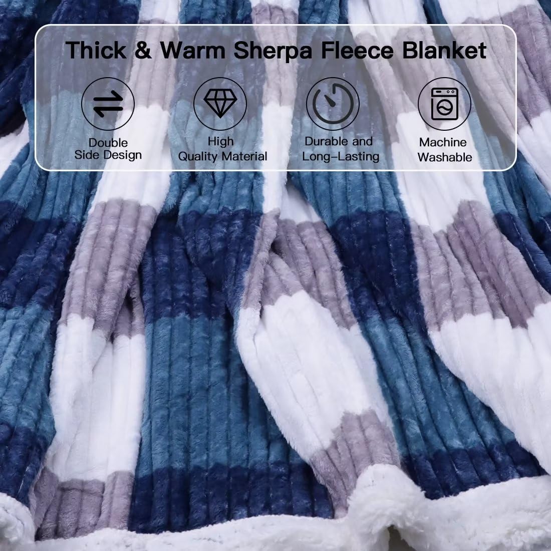 Manta de forro polar Sherpa para sofá, acogedora, suave y cálida, manta reversible para cama y sofá, manta decorativa de felpa gruesa y mullida de
