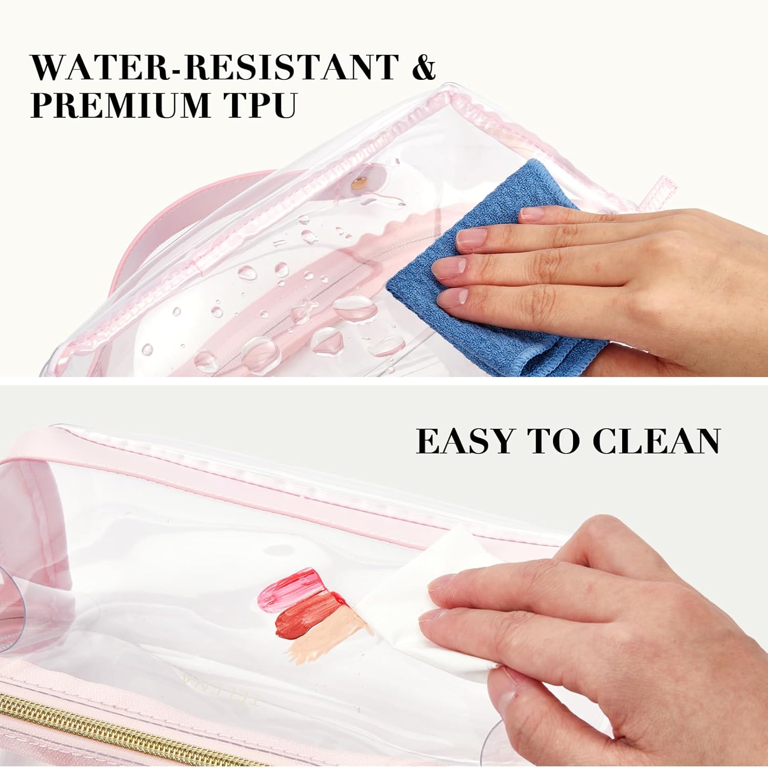 Telena Bolsa de maquillaje de gran capacidad, bolsa de cosméticos portátil de piel sintética resistente al agua, bolsas organizadoras de maquillaje