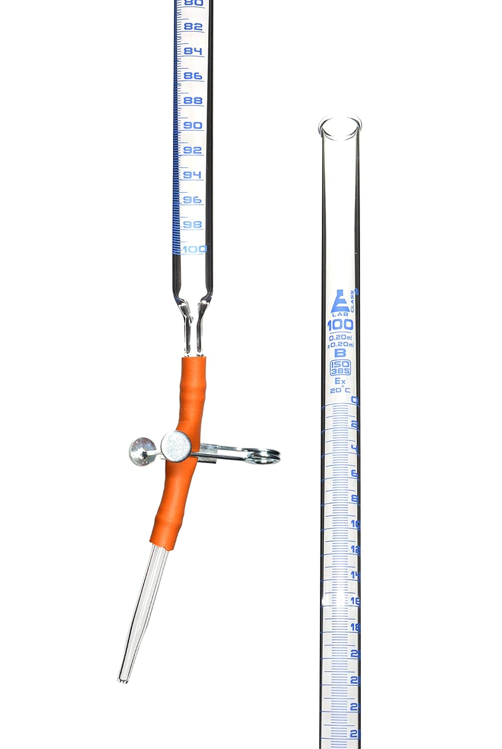 Bureta de 3.4 fl oz, clase B, tubo de goma desmontable y clip de pellizco, vidrio de borosilicato – Eisco Labs