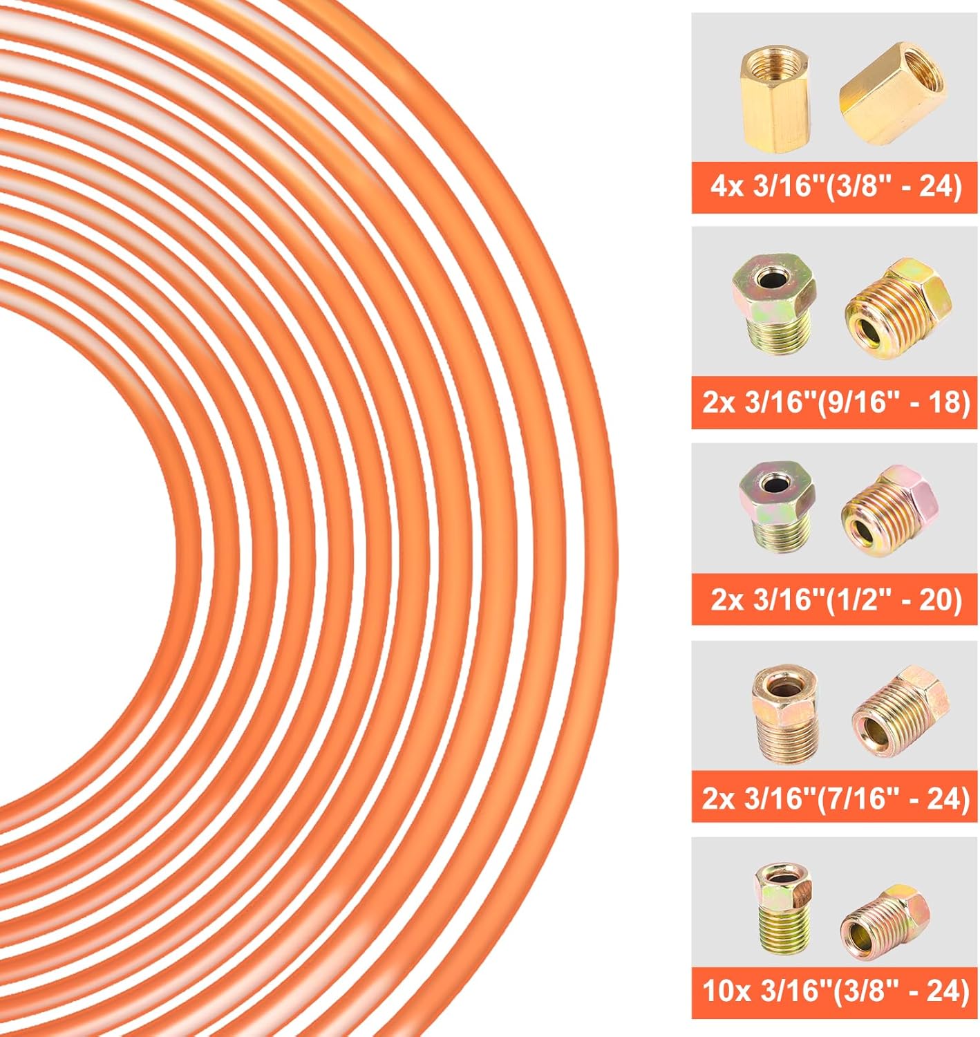 Línea de freno de 316 pulgadas, tubo fácil de doblar, línea de freno con revestimiento de cobre 316 de 25 pies + 16 accesorios de línea de freno y 4
