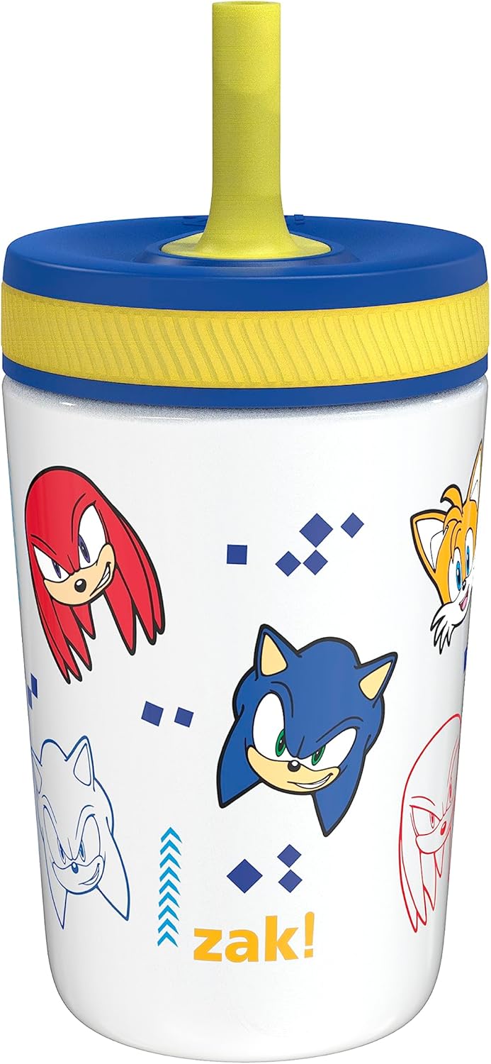 Zak Designs Sonic the Hedgehog Kelso – Vasos para niños pequeños para viajes o en casa, taza de acero inoxidable aislada al vacío de 12 onzas con
