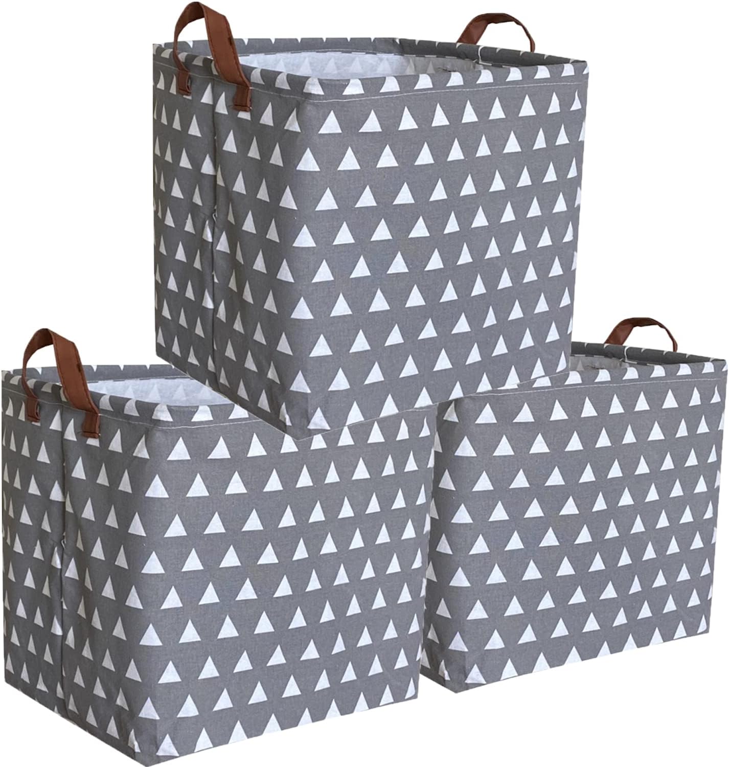 ESSME Paquete de 3 cubos de almacenamiento cuadrados, canastas de tela de algodón, plegables e impermeables con asas para almacenamiento familiar,
