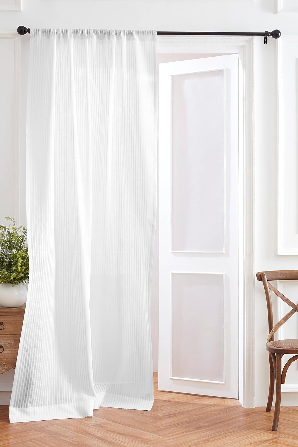 Solino Home Zoe – Cortina transparente de lino, 52 x 84 pulgadas, color blanco Liana, con bolsillo para barra, cortina de lino de algodón para sala