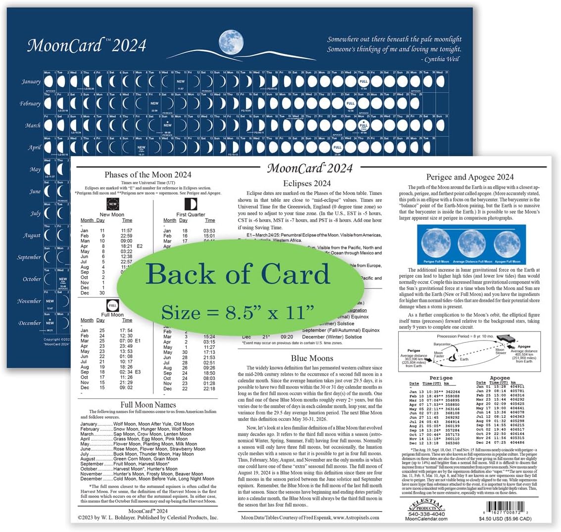 Calendario Luna 2024 Tarjetas MoonCard – Paquete de 6