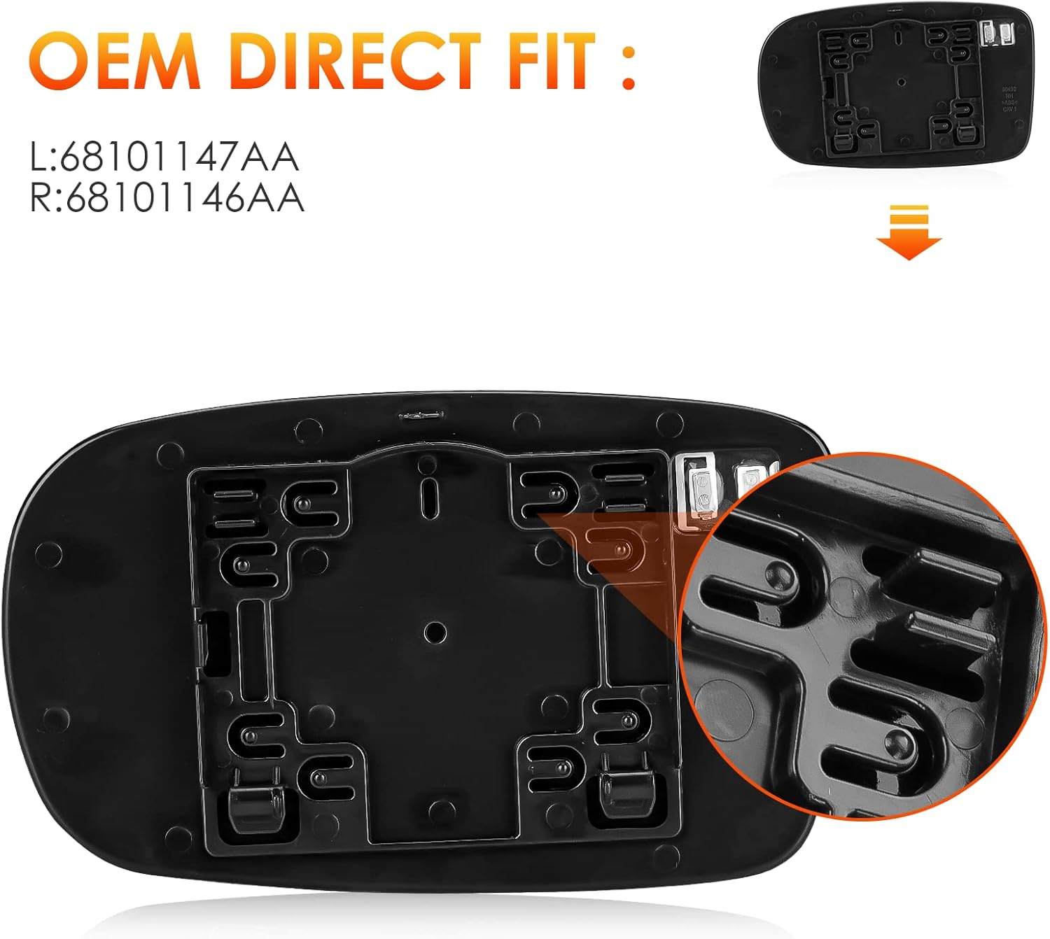 Reemplazo de cristal del espejo lateral izquierdo del conductor y del lado derecho del pasajero para Chrysler 200 2011-2017, Chrysler 300 2012-2021,