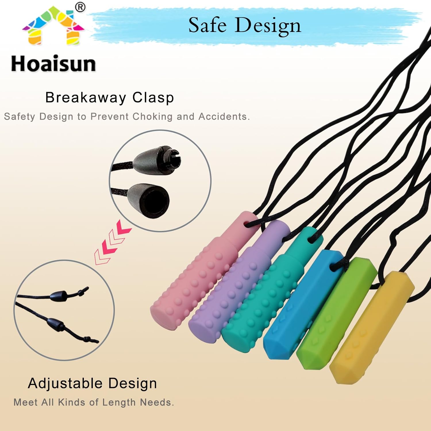 Collares masticables para niños sensoriales, paquete de 6 collares masticables sensoriales para niños y niñas con masticación, dentición, mordedura,