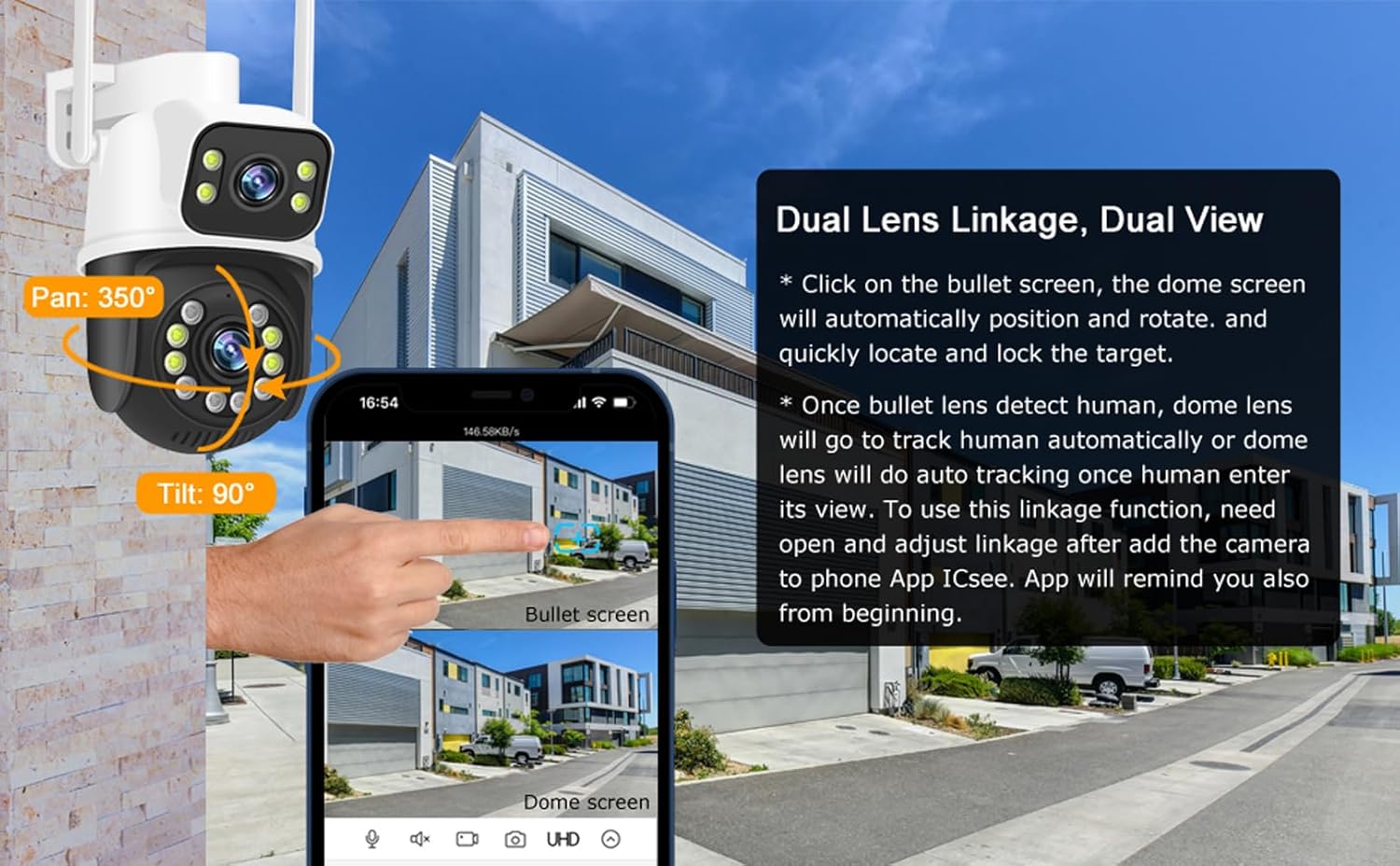 PTZ WiFi Seguridad al aire libre inalámbrica 2X3MP Dual Lens Linkage Human Detect Pan tilt zoom digital Seguimiento automático Cámara de vigilancia
