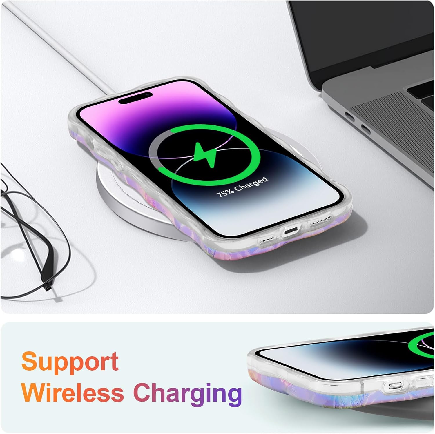 EYZUTAK Funda para iPhone 12 Pro, colorida pintura al óleo retro impresa flor láser patrón brillante lindo rizado borde exquisito teléfono cubierta