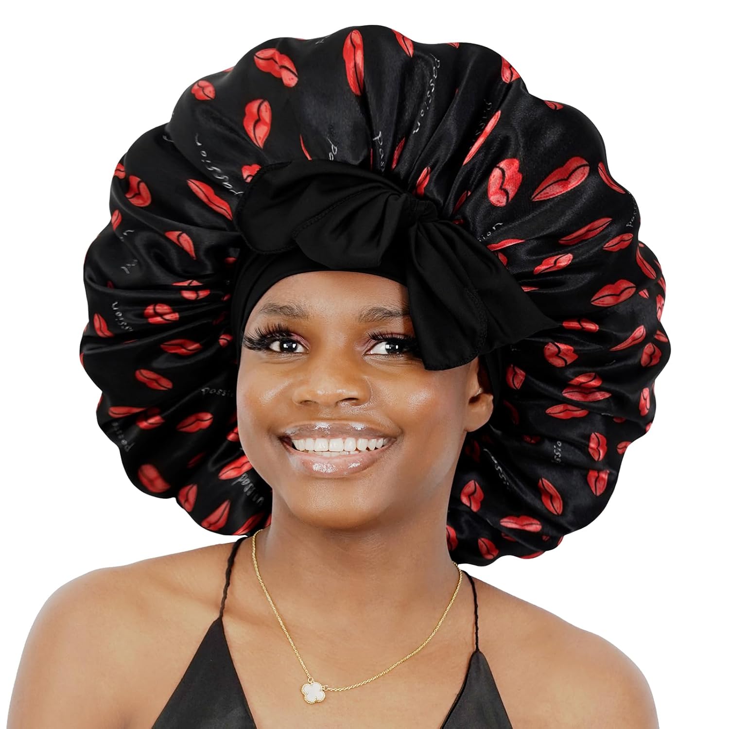 Bonnet Queen – Gorro de satén de seda ajustable para dormir, con banda de amarre ancha y elástica, envolvente, para mujeres de cabello largo, rizado