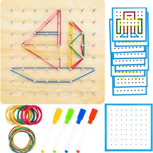 Geoboard de madera, juguete Montessori, juguete gráfico de educación matemática para niños con tarjetas de patrón y bandas de goma para figuras y Geoboard de madera, juguete Montessori, juguete gráfico de educación matemática para niños con tarjetas de patrón y bandas de goma para figuras y