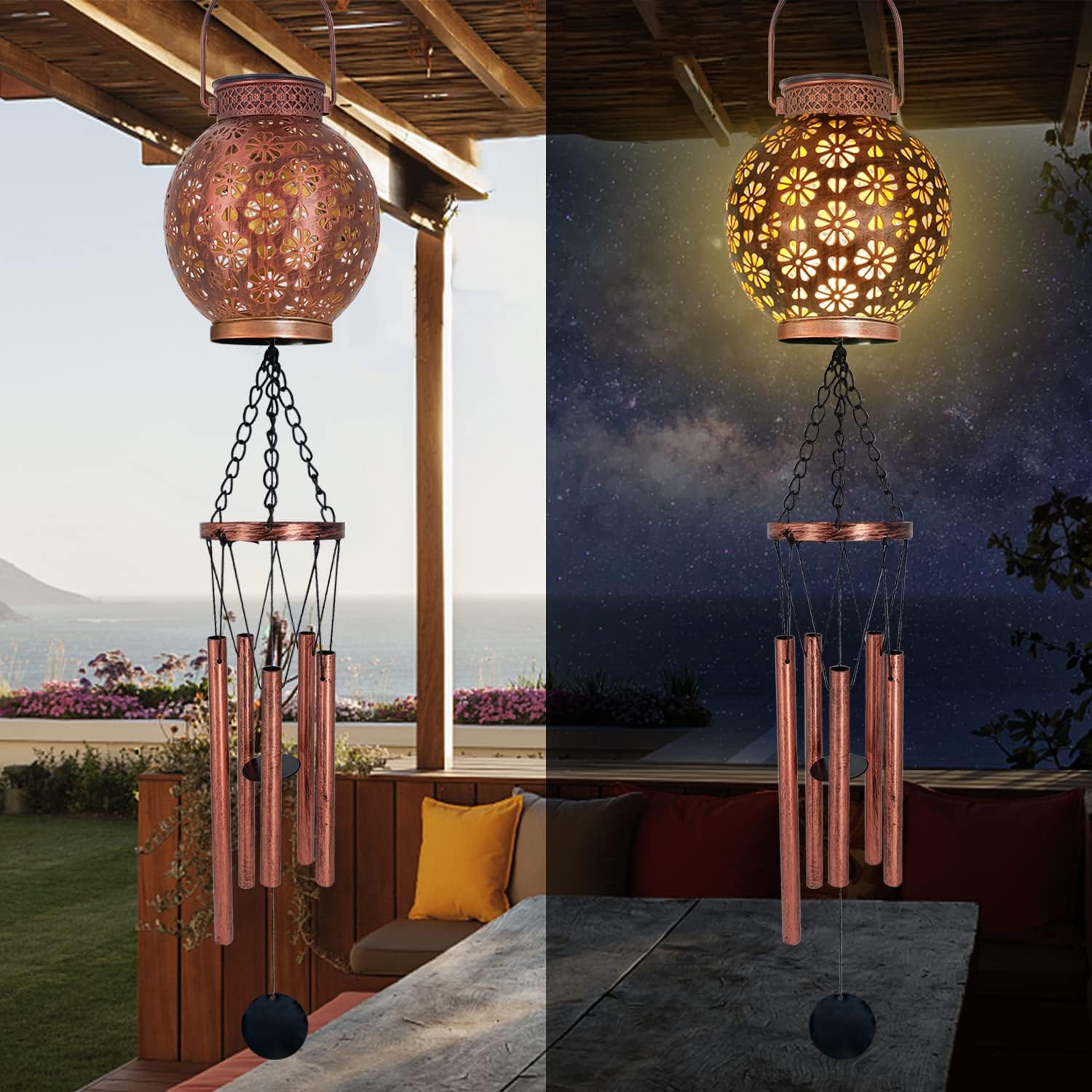 Astarin 2 campanillas de viento solares para colgar en exteriores, luces solares LED, farol de jardín al aire libre, decorativo, como regalo para