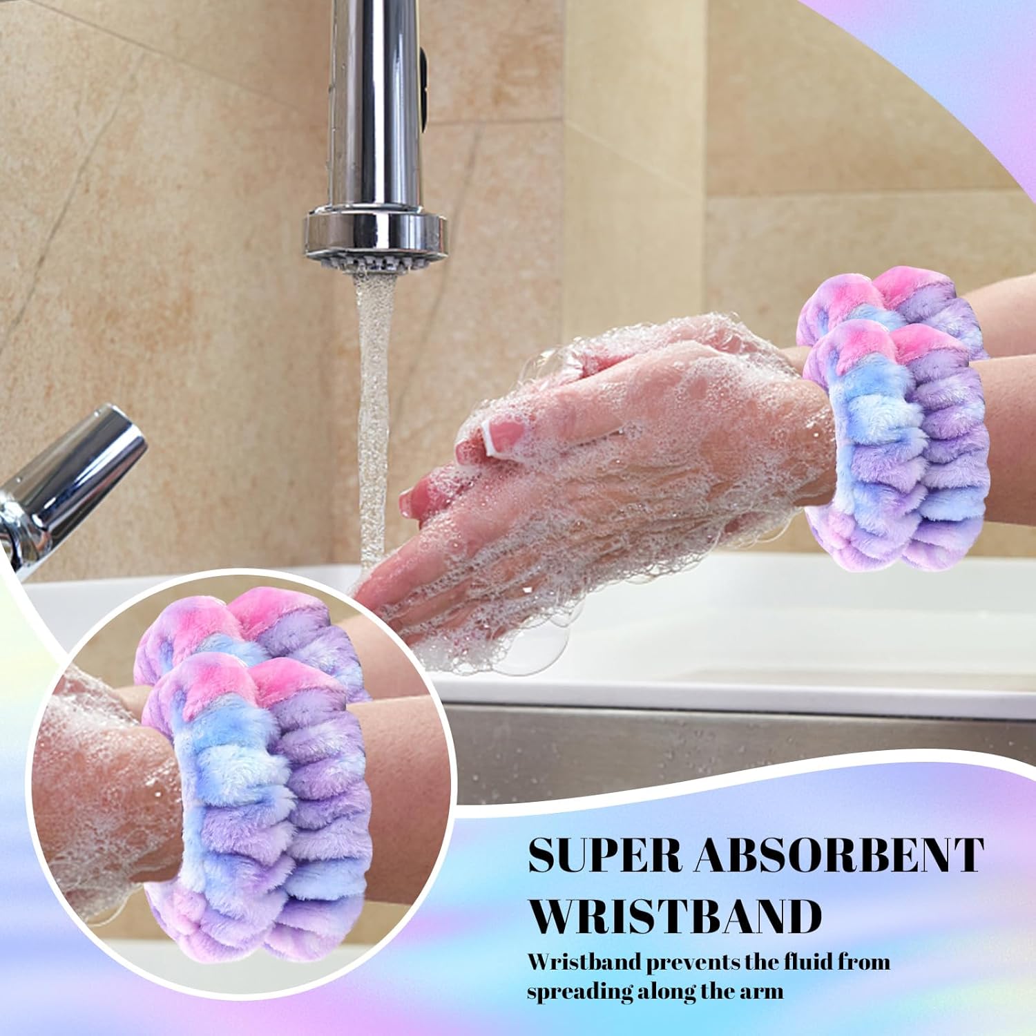 CAVETEE Diadema de maquillaje para mujer, diadema de cuidado de la piel para lavar la cara, bonita diadema de spa hinchada teñida con banda elástica