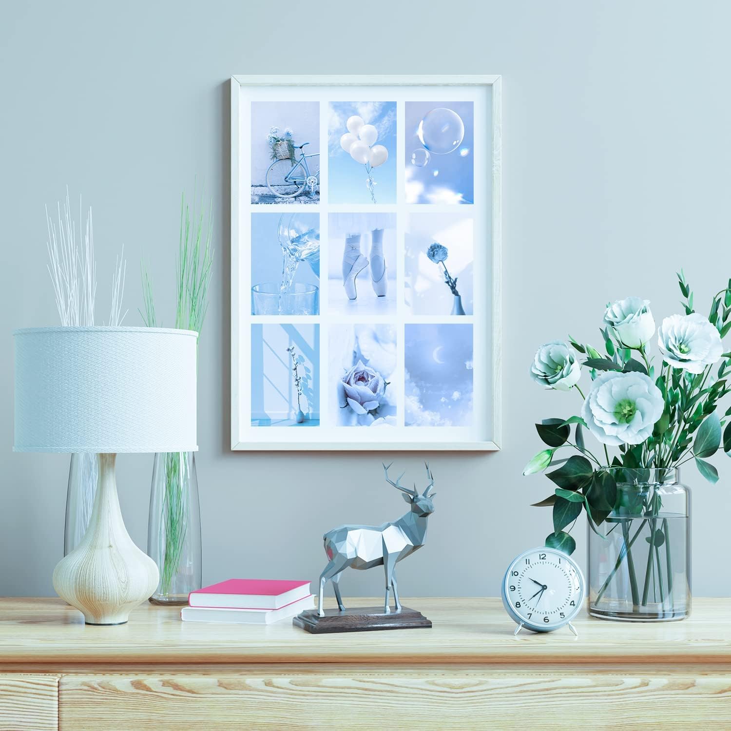 Zxcan Kit de collage de pared azul, 50 piezas de decoración estética de pared, bonita decoración de dormitorio para adolescentes y niñas, decoración