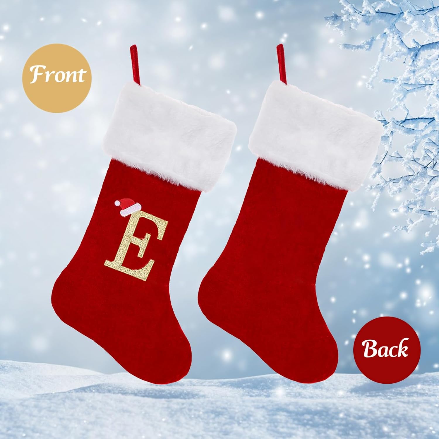 CRSTAFU Calcetines de Navidad personalizados con monograma, medias de Navidad con inicial familiar de 20 pulgadas, puño de felpa blanca súper suave