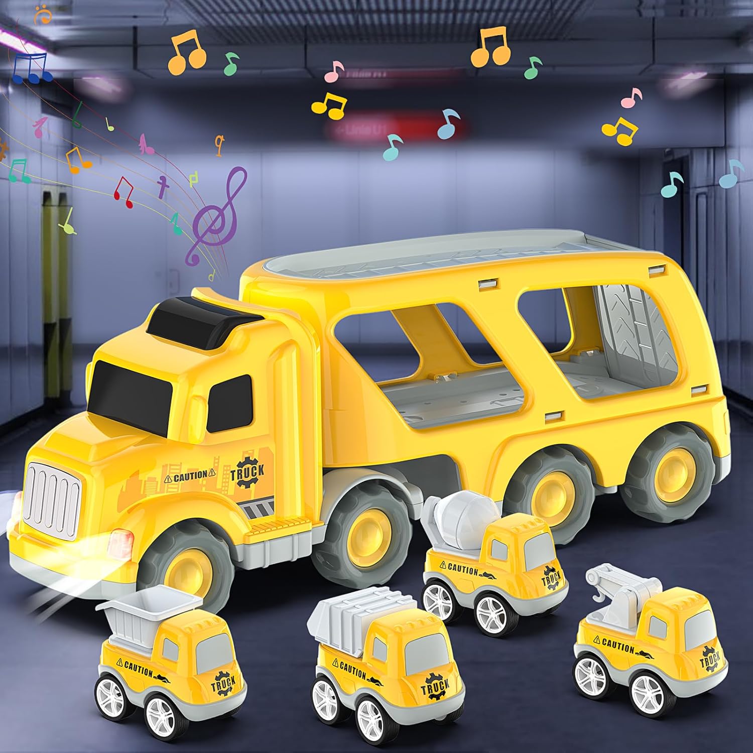 Camiones de juguete para niños de 3, 4, 5, 6, 7 años, 5 en 1, transporte urbano, juguetes con sonido ligero, regalo de cumpleaños de Navidad para
