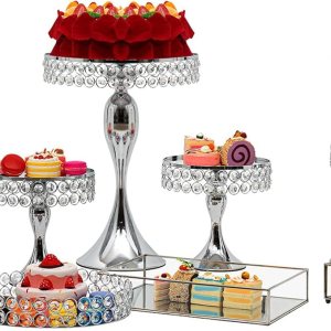 Juego de soportes para pasteles, soporte de cristal plateado para cupcakes, soporte para galletas, plato de exhibición de frutas y postres, para Juego de soportes para pasteles, soporte de cristal plateado para cupcakes, soporte para galletas, plato de exhibición de frutas y postres, para