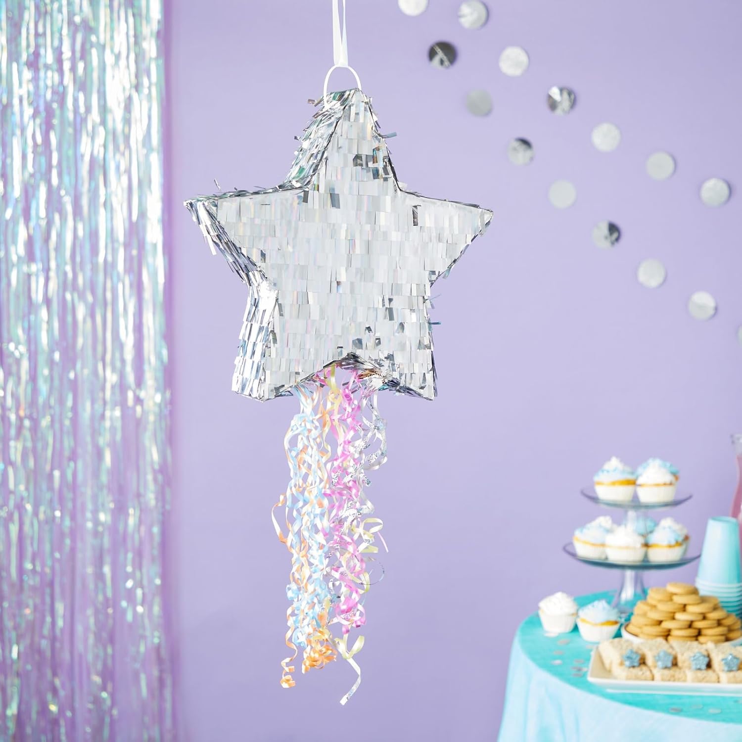 Sparkle and Bash Piñata de estrella con cuerda para decoración de revelación de género Twinkle Little Star y suministros de fiesta de cumpleaños