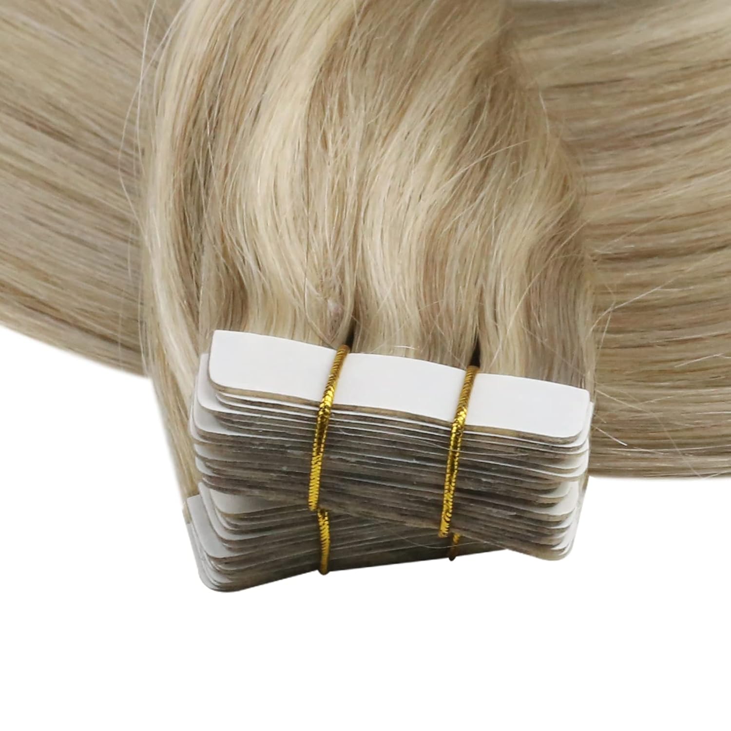 Full Shine – Extensiones de cabello humano con cinta adhesiva de color rubio dorado, reflejos rubio medio, extensiones adhesivas de doble cara de
