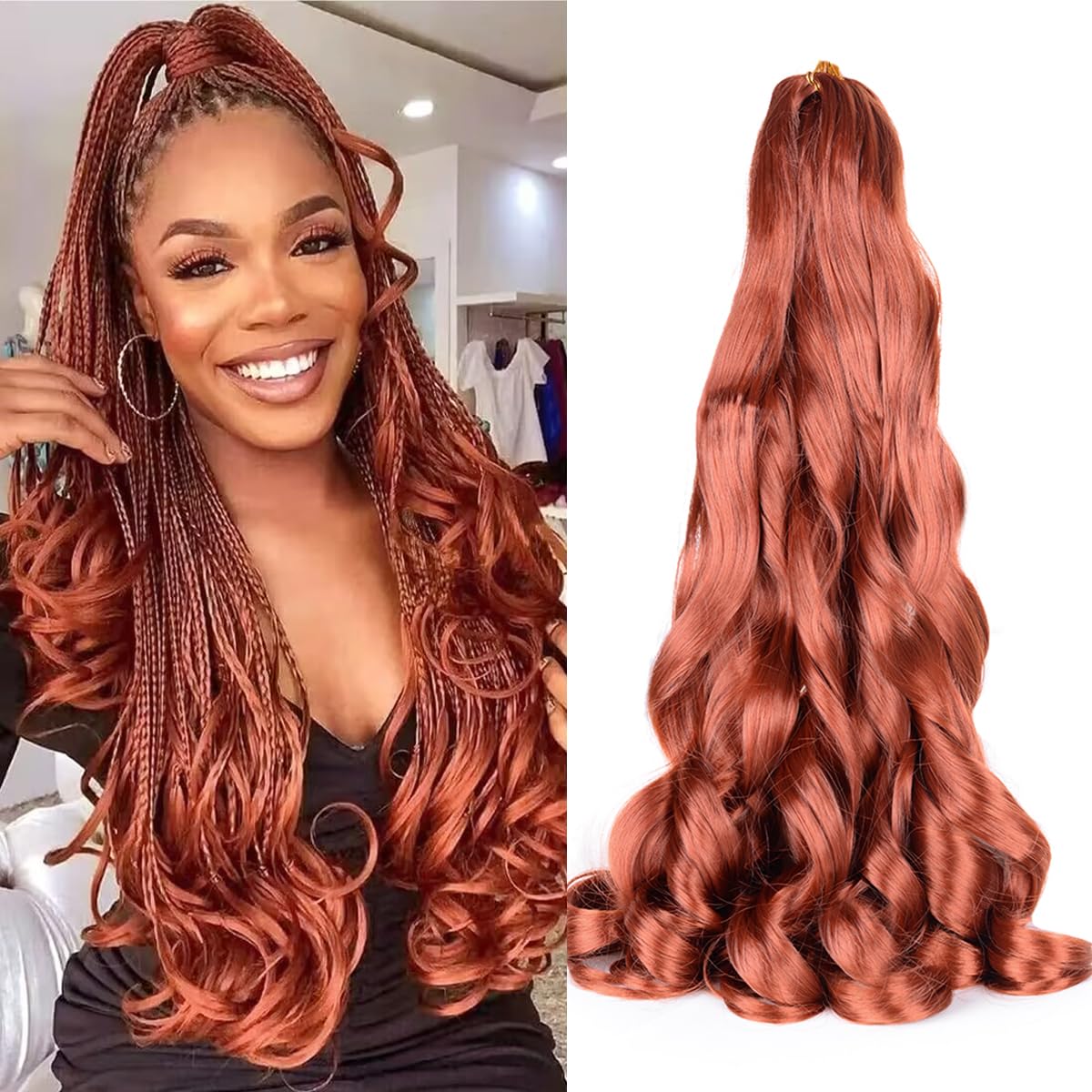 Cabello rizado francés trenzado, paquete de 8 unidades, suelto, ondulado, preestirado, sintético 350# en espiral rizado de ganchillo de 16 pulgadas,