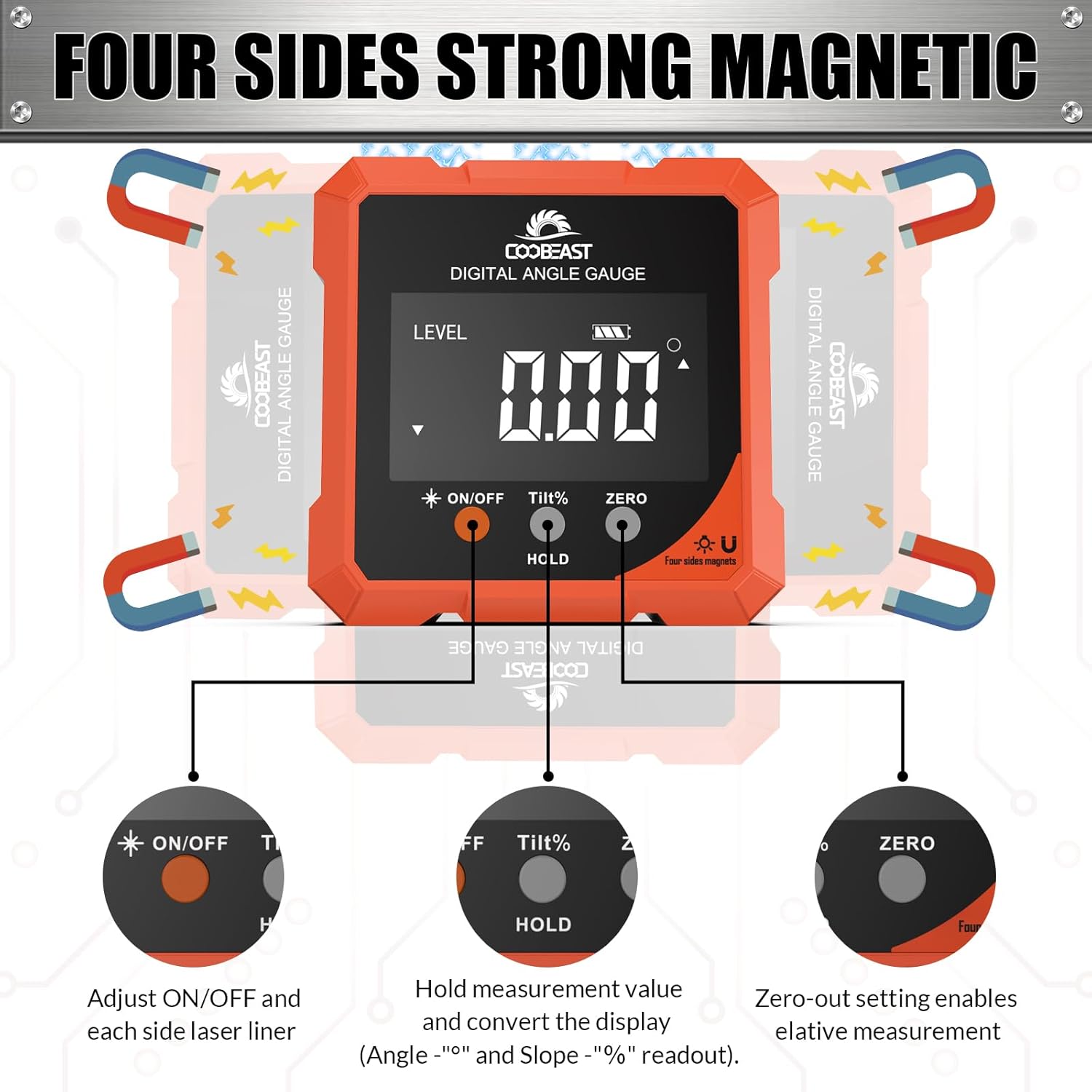 Buscador de ángulo digital magnético, medidor de ángulo digital recargable, mini transportador angular, herramienta de medición para sierra de mesa