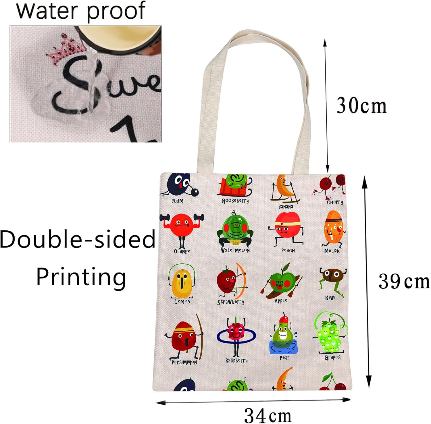 Divertida bolsa de lona de frutas y verduras para mujeres, bolsa de mano con estampado de vegetales, bolsa de comestibles reutilizable, regalo de