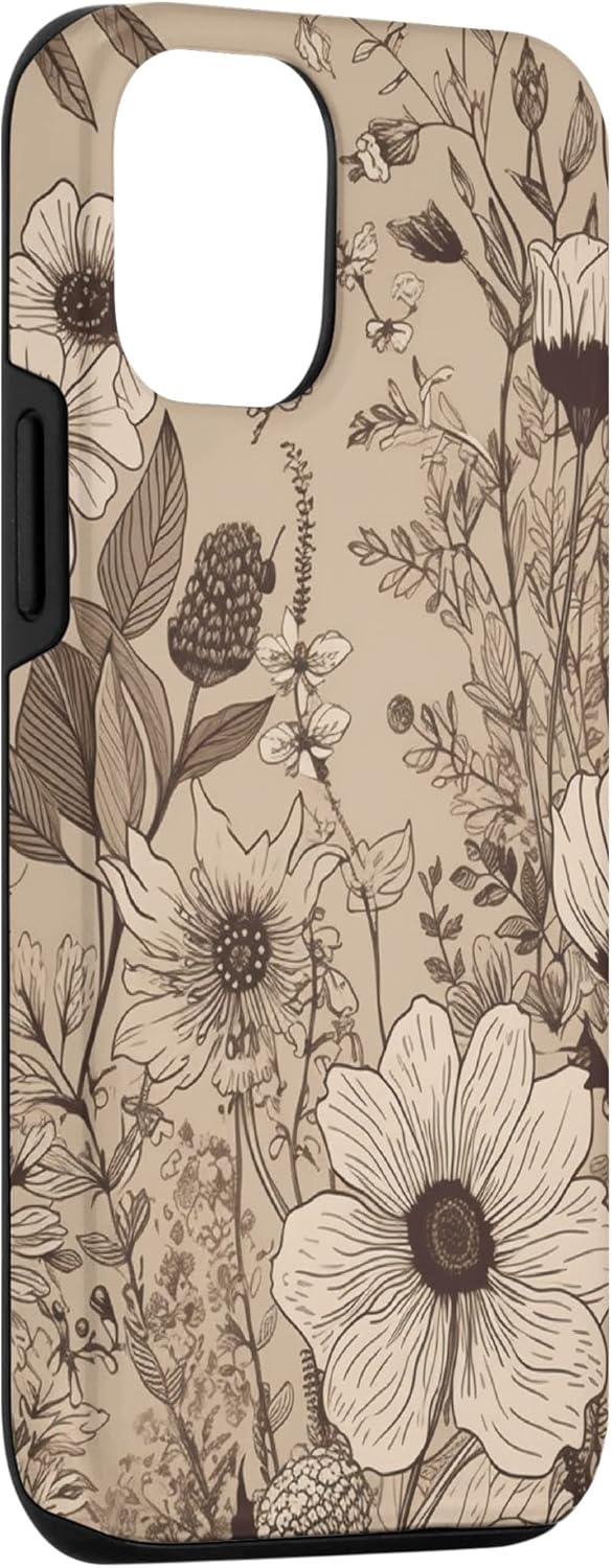 Funda para iPhone 13 Pro Beige Tan Wildflower Floral Minimal Flower Boho