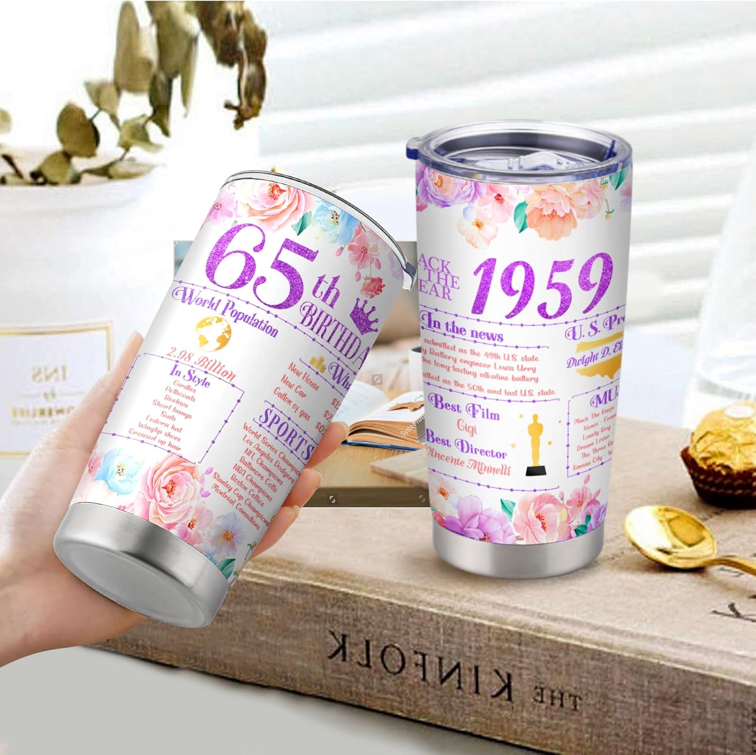Regalos de cumpleaños 65 para mujeres, vaso de cumpleaños 65, ideas de regalo, regalo de cumpleaños de 65 años para mamá, abuela, decoraciones de