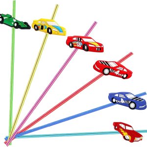 24 regalos de fiesta de coches de carreras, popotes reutilizables para niños, ruedas de carreras para decoración de cumpleaños, dos suministros de 24 regalos de fiesta de coches de carreras, popotes reutilizables para niños, ruedas de carreras para decoración de cumpleaños, dos suministros de