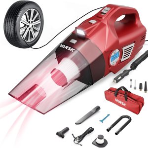 VARSK Aspiradora de coche portátil para neumáticos, 4 en 1 aspiradora de mano de alta potencia y compresor de aire con luz LED y medidor digital de VARSK Aspiradora de coche portátil para neumáticos, 4 en 1 aspiradora de mano de alta potencia y compresor de aire con luz LED y medidor digital de