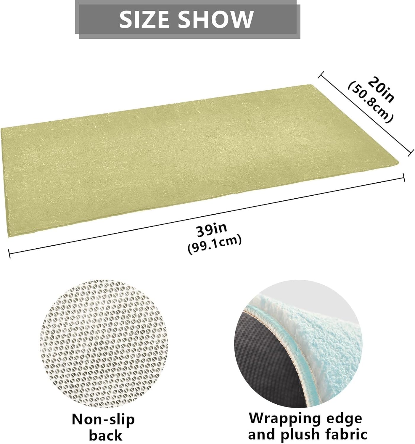 Alfombra de pasillo de color caqui oscuro para baño, lavable a máquina, alfombra absorbente con respaldo de goma, 39 x 20 pulgadas