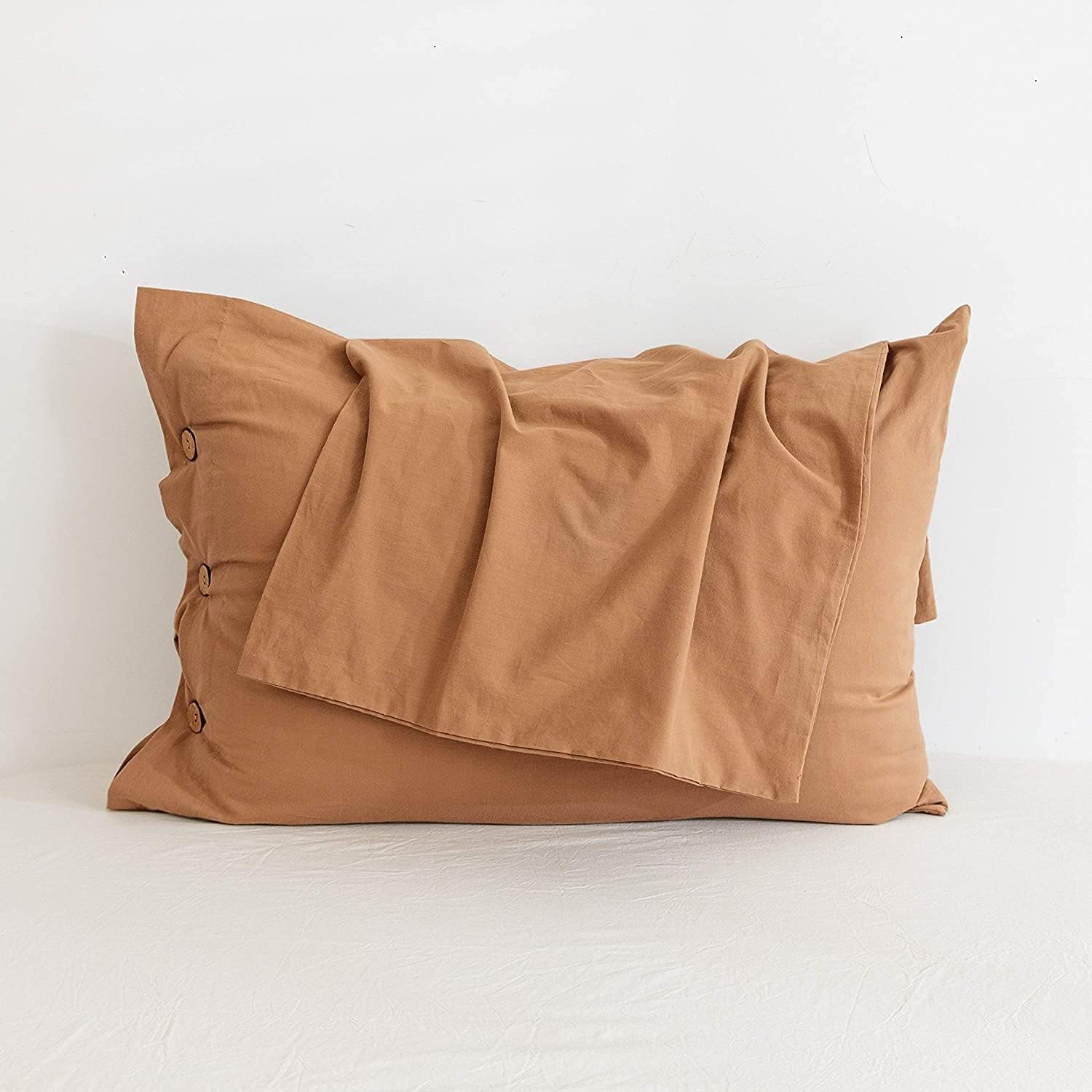 JELLYMONI Juego de 2 fundas de almohada de algodón estándar (20 x 26 pulgadas), con cierre de botón, 100% algodón lavado, suave, transpirable, color