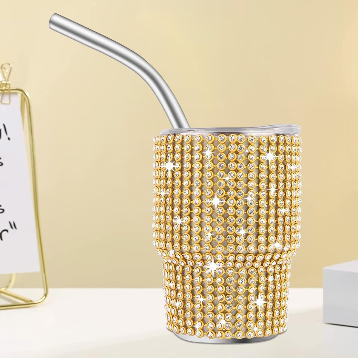 INSTOME Bling Mini vaso de chupito, vaso de chupito de 3 onzas, vaso de chupito de diamante con pajilla, vaso de chupito pequeño con purpurina para
