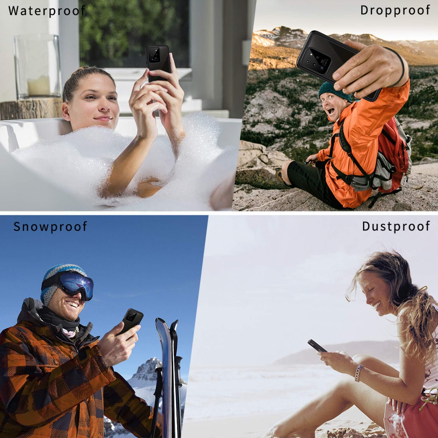 Lanhiem Funda para Galaxy S20 Ultra, protector de pantalla integrado IP68 impermeable a prueba de polvo, cuerpo completo, resistente, a prueba de