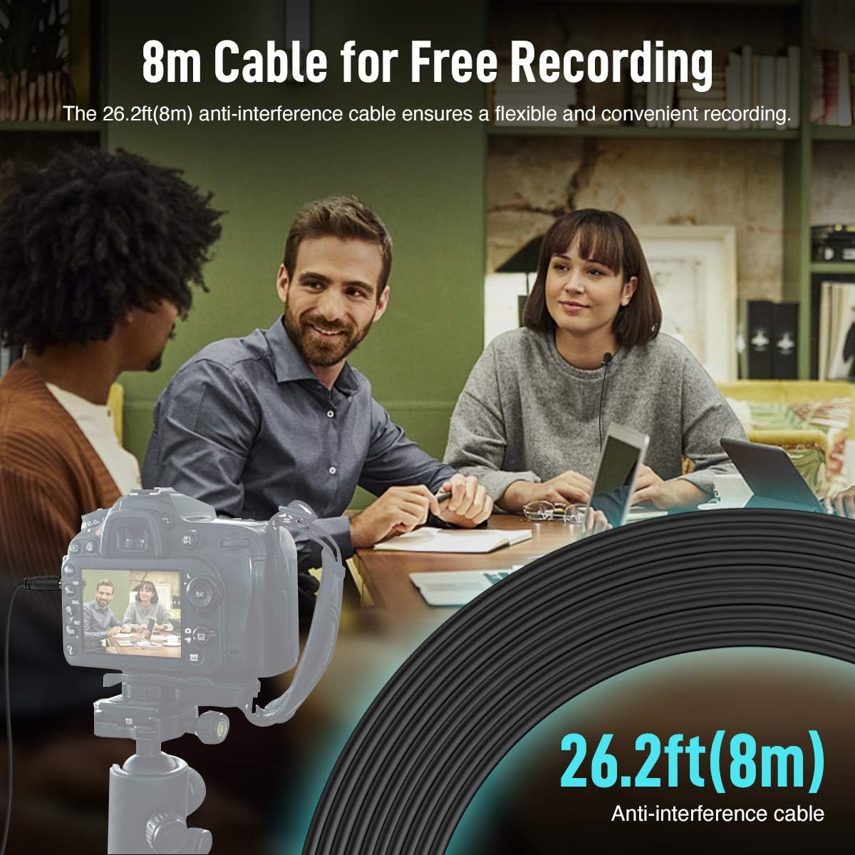 SYNCO Micrófono Lavalier para DSLR, Lav S8 Micrófono de solapa para iPhone Cámara PC Android Reducción de ruido Auto-Emparejamiento Omnidireccional