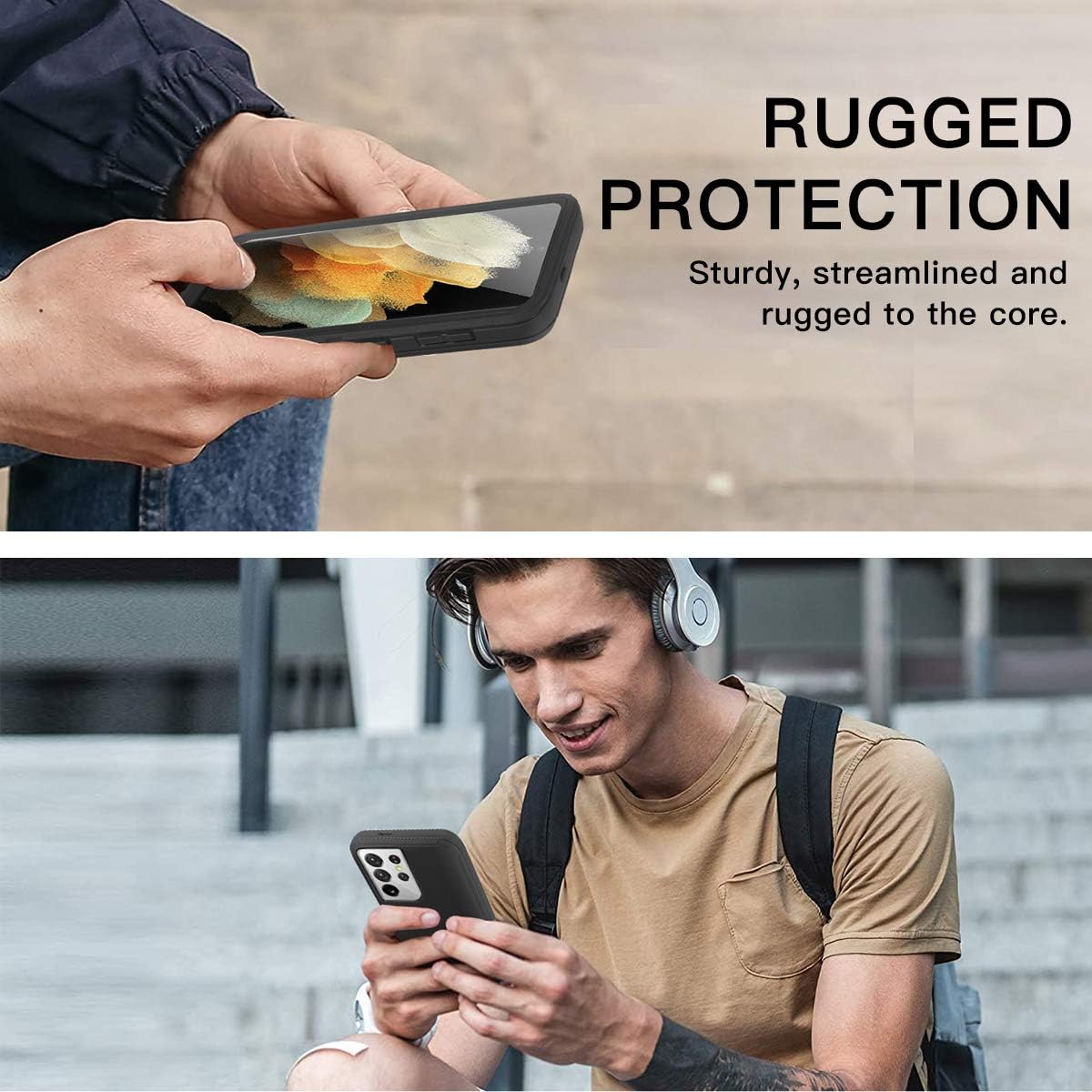 AICase Funda con clip para cinturón para Galaxy S21 Ultra con protector de pantalla, resistente protección contra caídas, cuerpo completo, a prueba