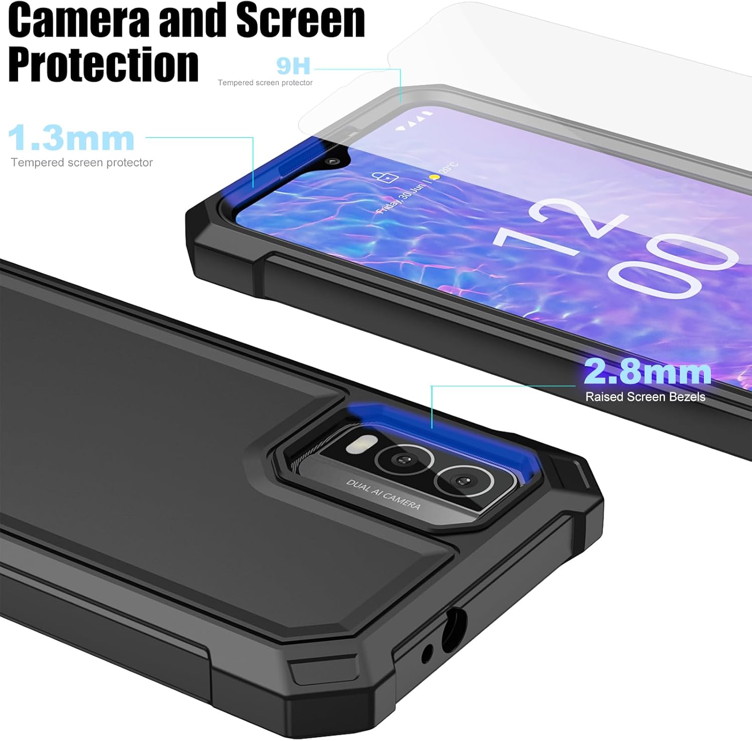 Ailiber Funda para Nokia C210, Nokia C210 con protector de pantalla de vidrio templado, protección de estructura de 2 capas, esquinas a prueba de