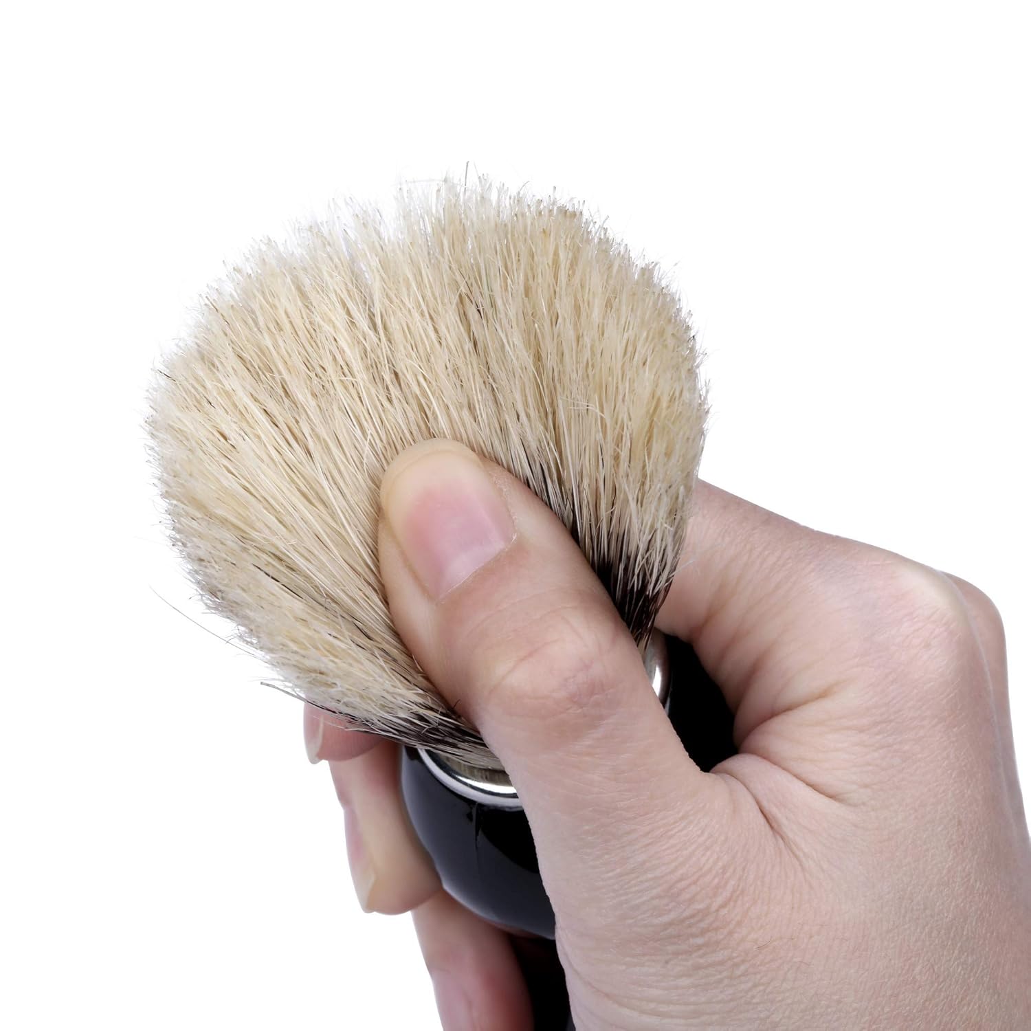 Wismee Juego de brochas de afeitar para hombre, cepillo de afeitar de cerdas de jabalí, cuenco de afeitar de acero inoxidable y soporte, 3.5 onzas,
