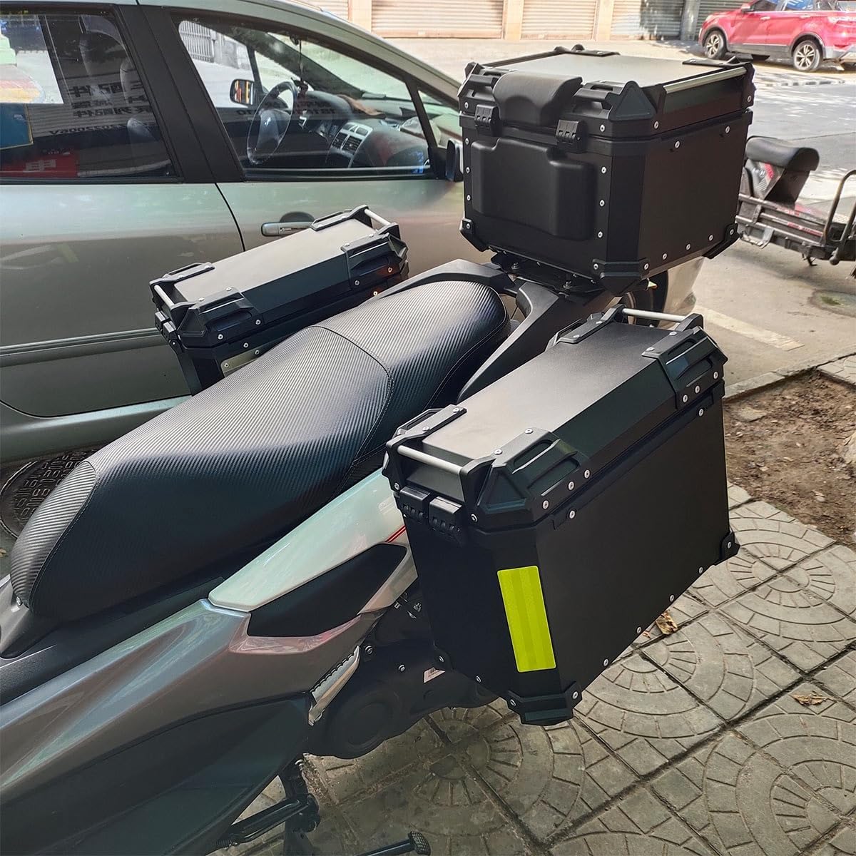 Maletas laterales para motocicleta, 38L de motocicleta de lado duro, alforjas para maletero Tour, maletín lateral negroplateado (color negro, tamaño