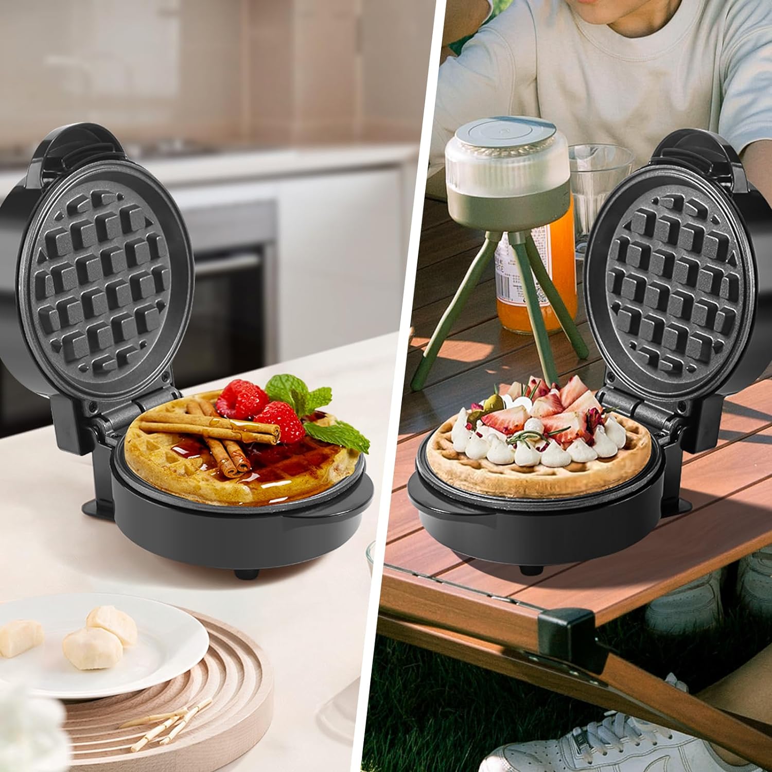 Mini waflera para hacer gofres, pequeñas planchas antiadherentes, gofres belgas para desayuno, mini waflera para hacer gofres en minutos, máquina