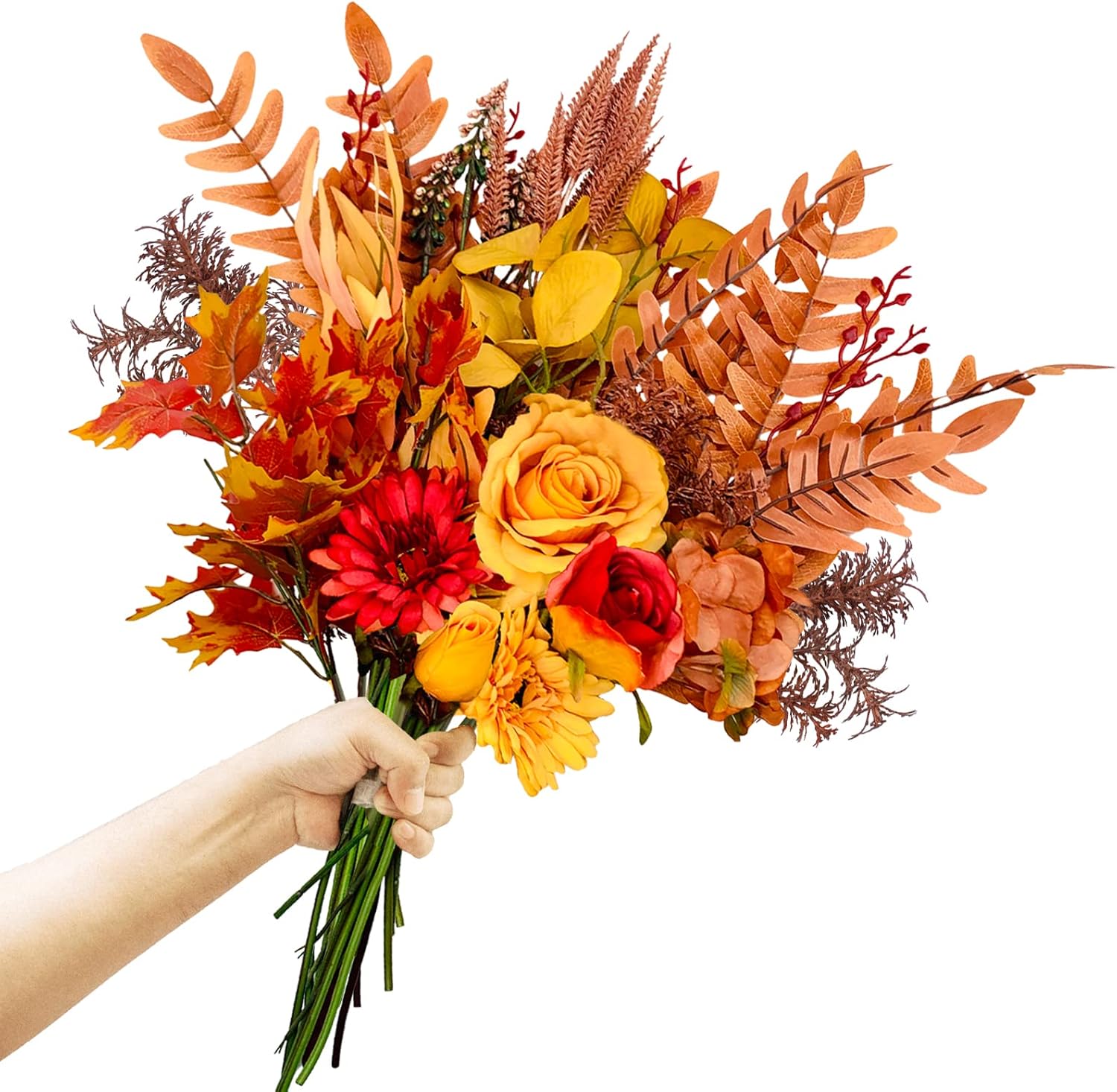 Ramos de flores artificiales de otoño, 21.6 pulgadas, flores naranjas de seda falsas, ramos de boda con tallos florales de otoño para dama de honor