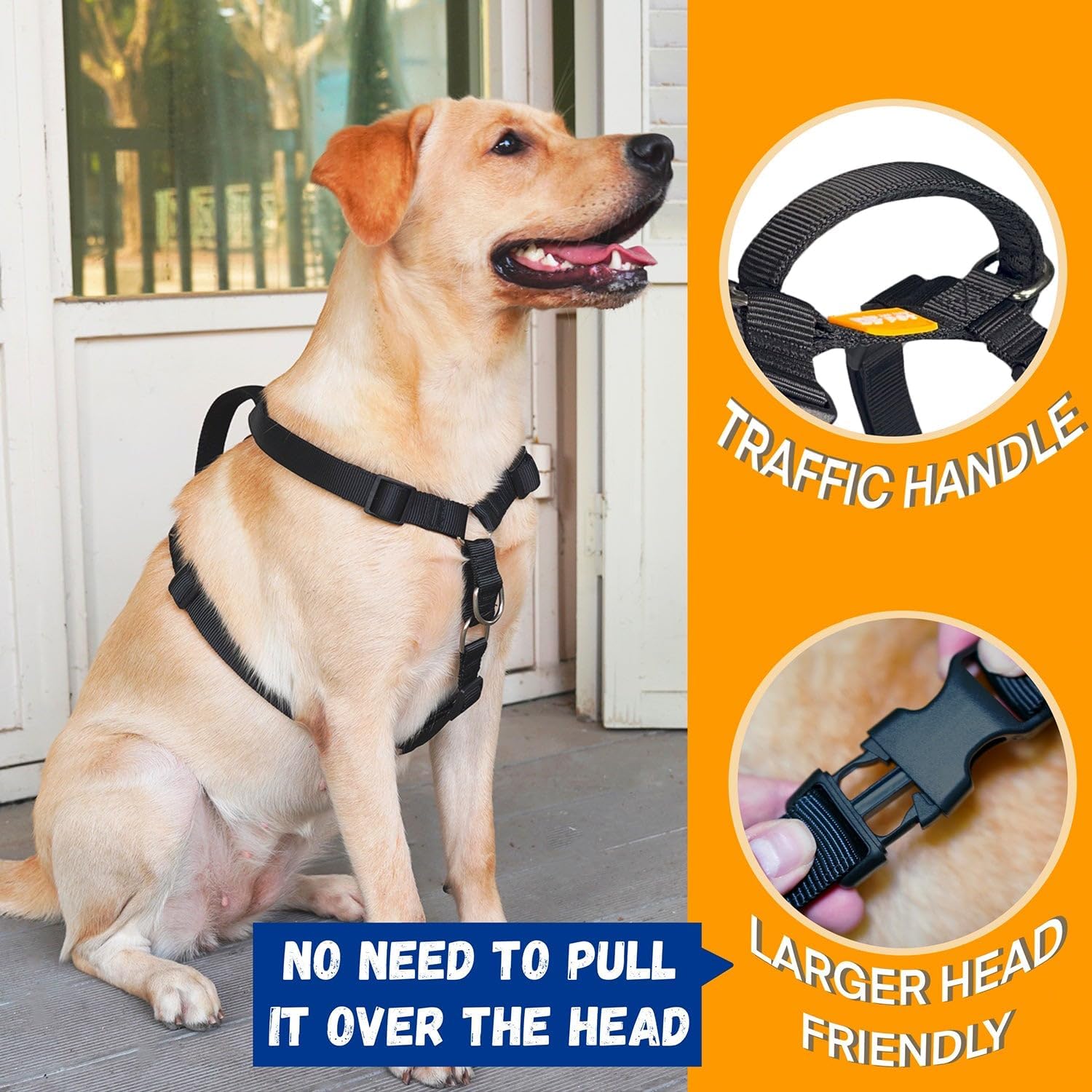DF Arnés Martingala sin tirones para perro, arnés de nailon ajustable con clip frontal, arnés clásico a prueba de escapes para cachorros con asa