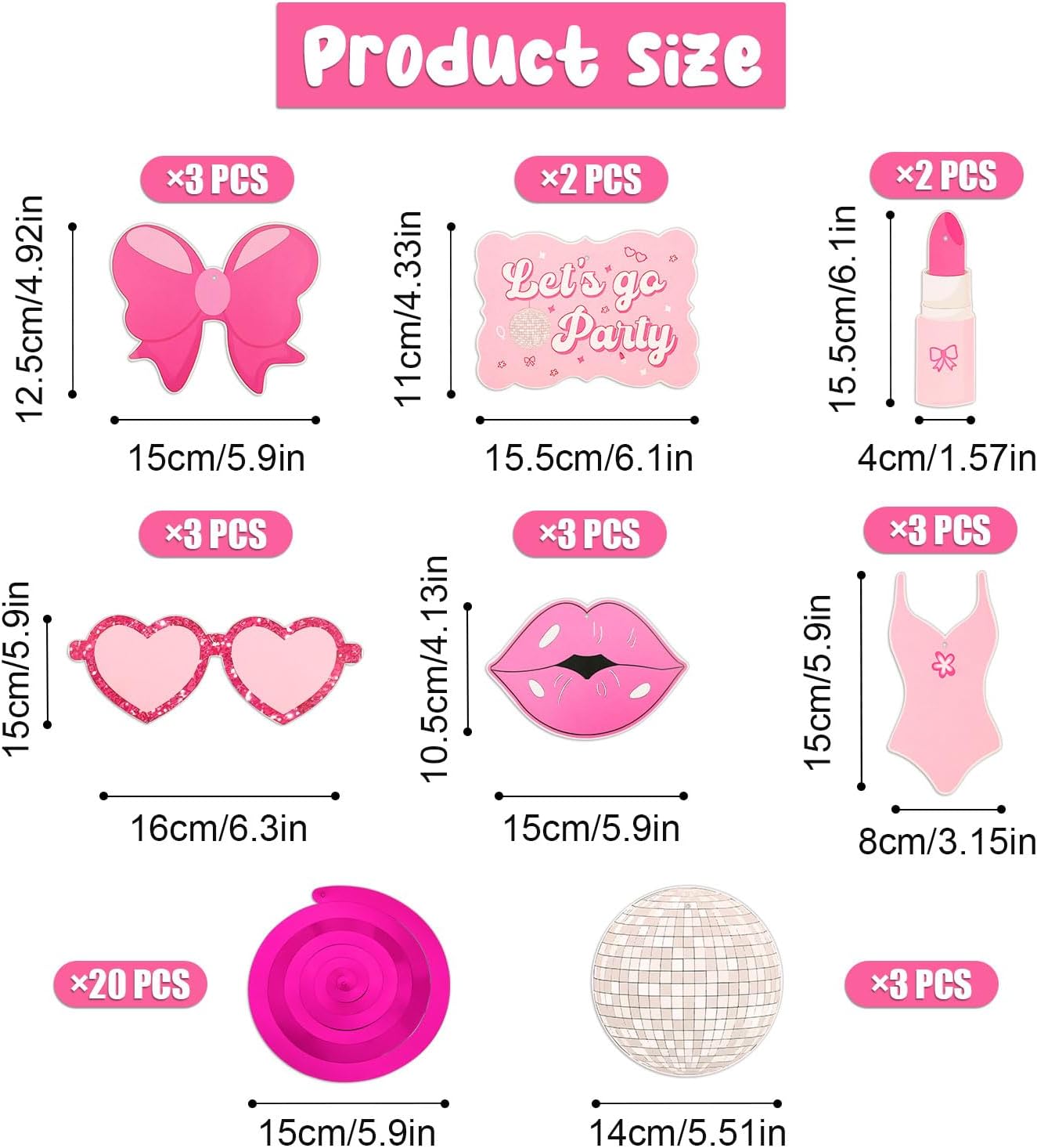 20 decoraciones de cumpleaños de princesa rosa, decoraciones de fiesta de cumpleaños para niñas, espirales colgantes de color rosa intenso,