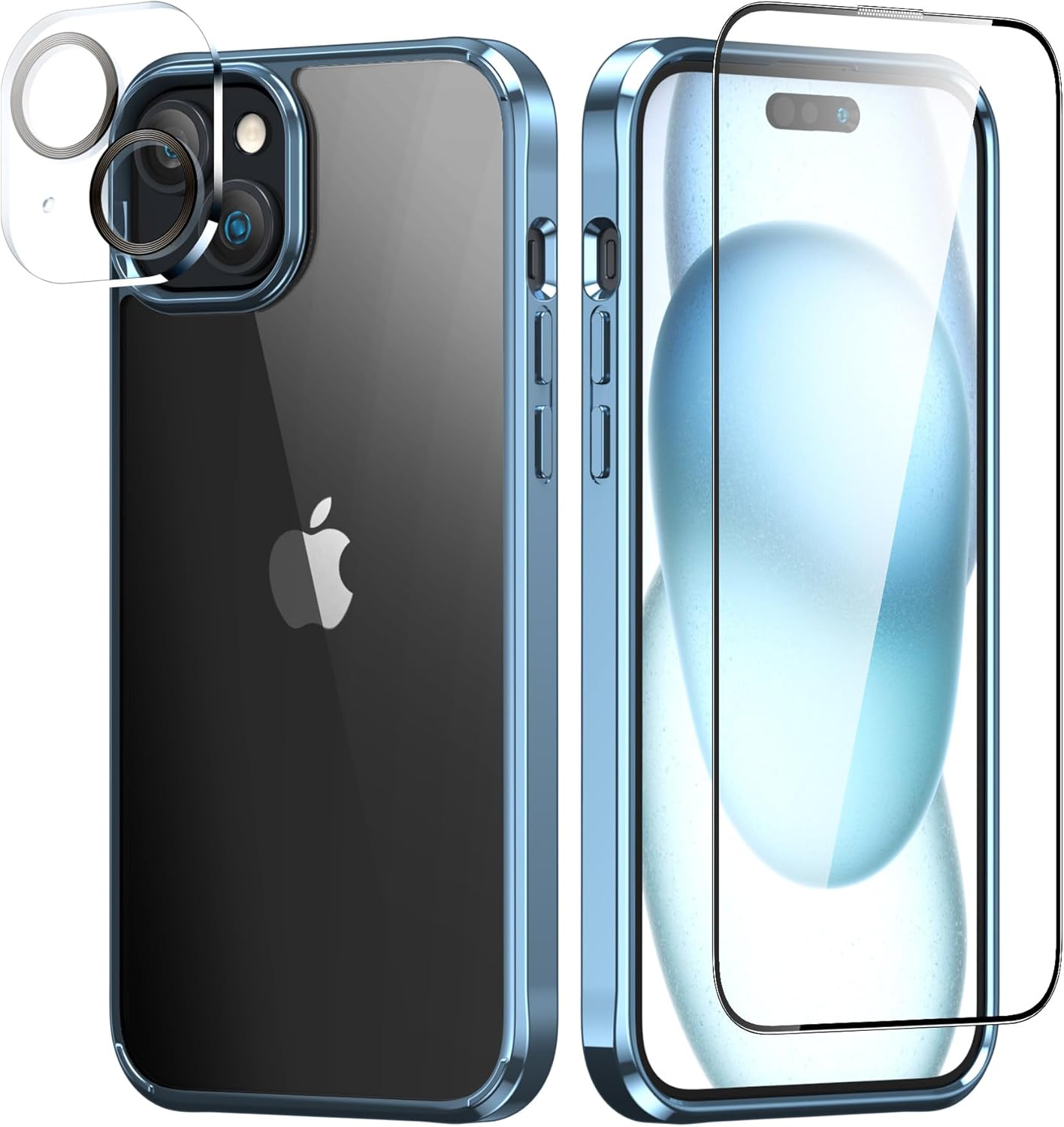 Foluu Funda ultradelgada para iPhone 15 Plus de 6.7 pulgadas con protector de pantalla de vidrio templado y protector de lente de cámara, chapado
